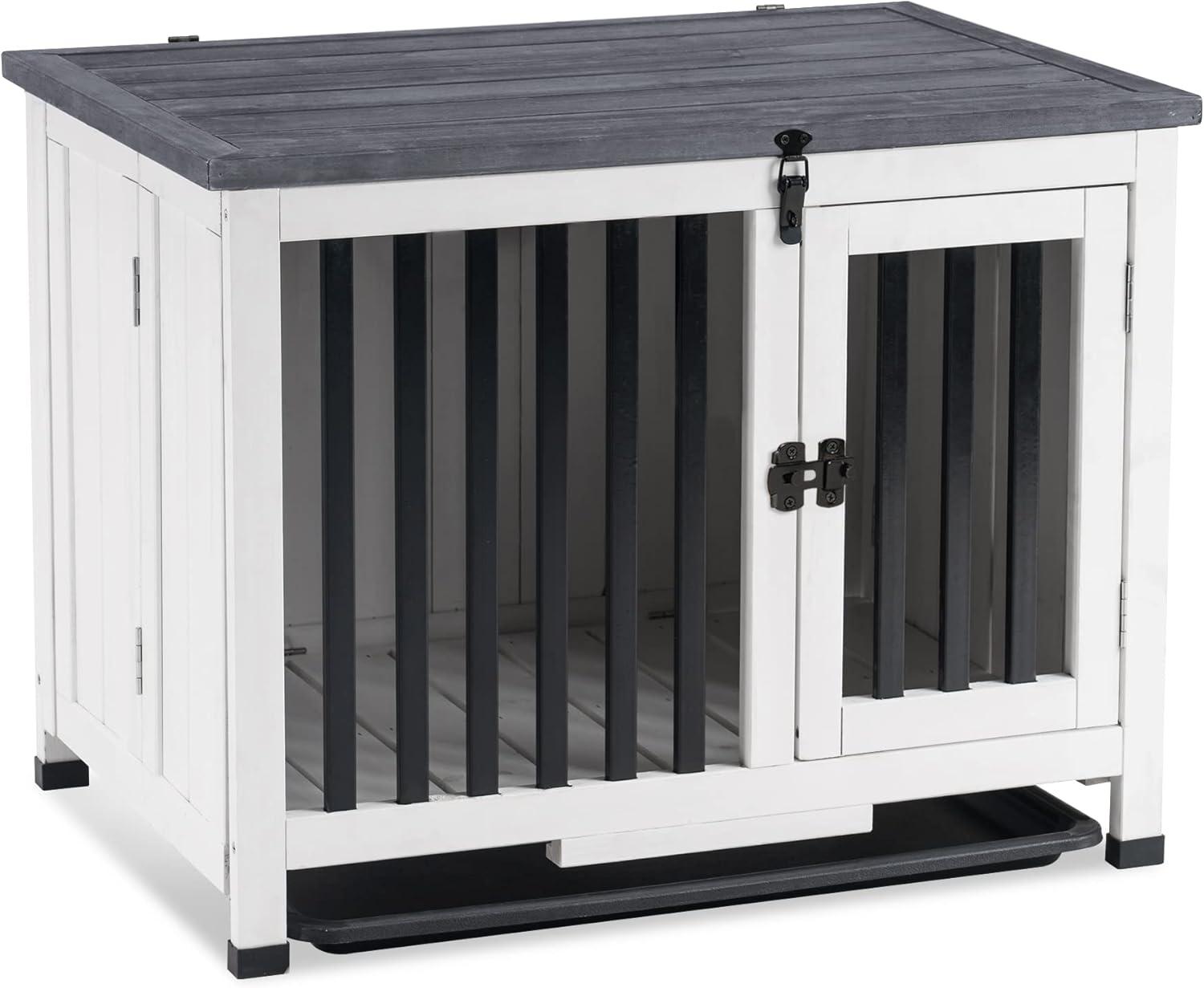 Small Black and Gray Wooden Dog Crate End Table