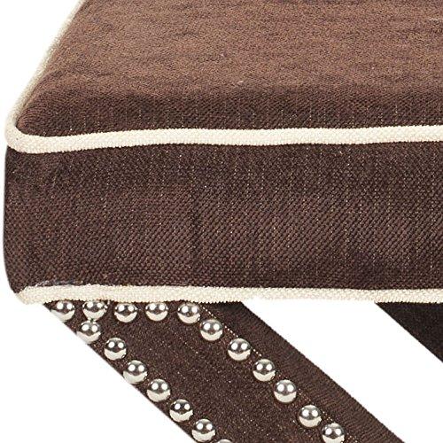 Safavieh Home Collection Palmer Chocolate Brown with Silver Nailhead Trim X-Bench Ottoman
