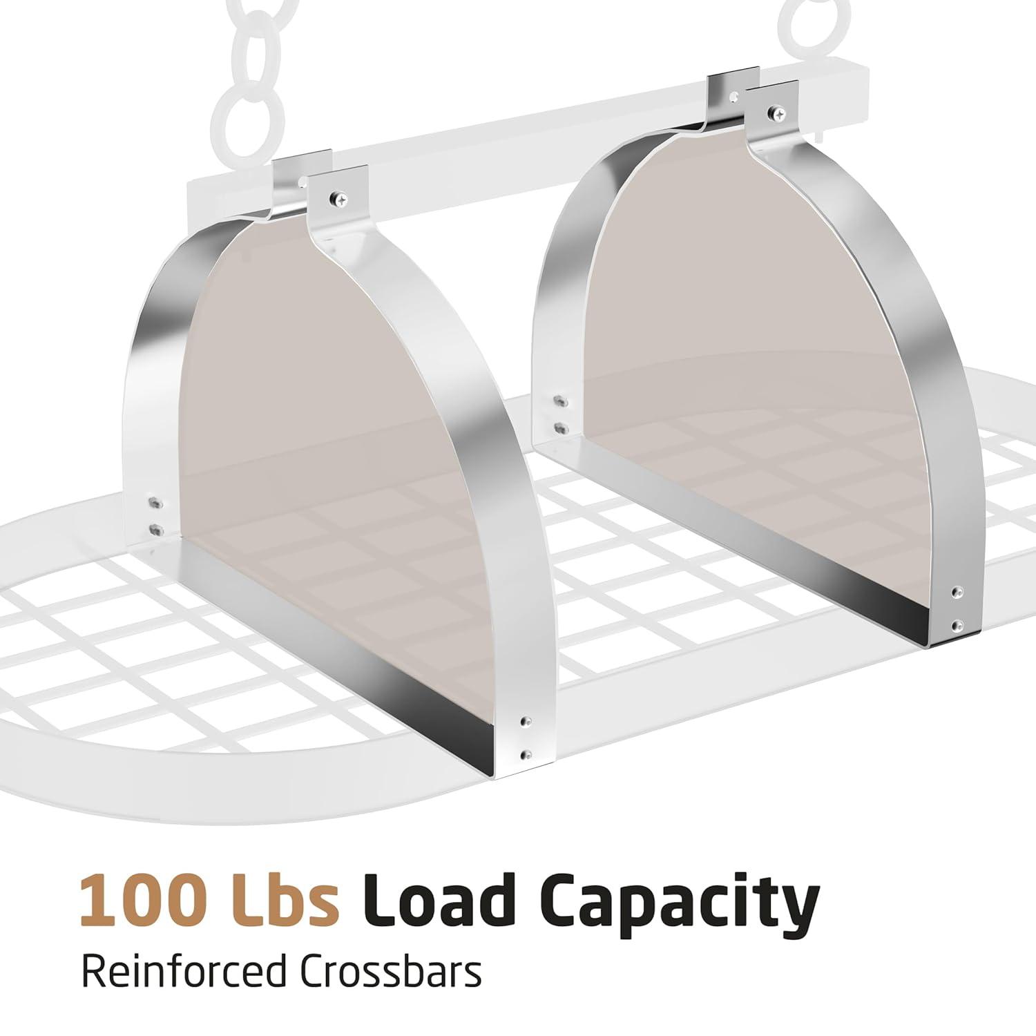 KES 34 Inch Heavy Duty Chrome Hanging Pot Rack Ceiling Mount, Oval Pot and Pan Hanging Rack, Pan Hanger for Kitchen Storage Organizer with 20 S Hooks (For 16" and 24" Ceiling Stud), KUR221S85-CH