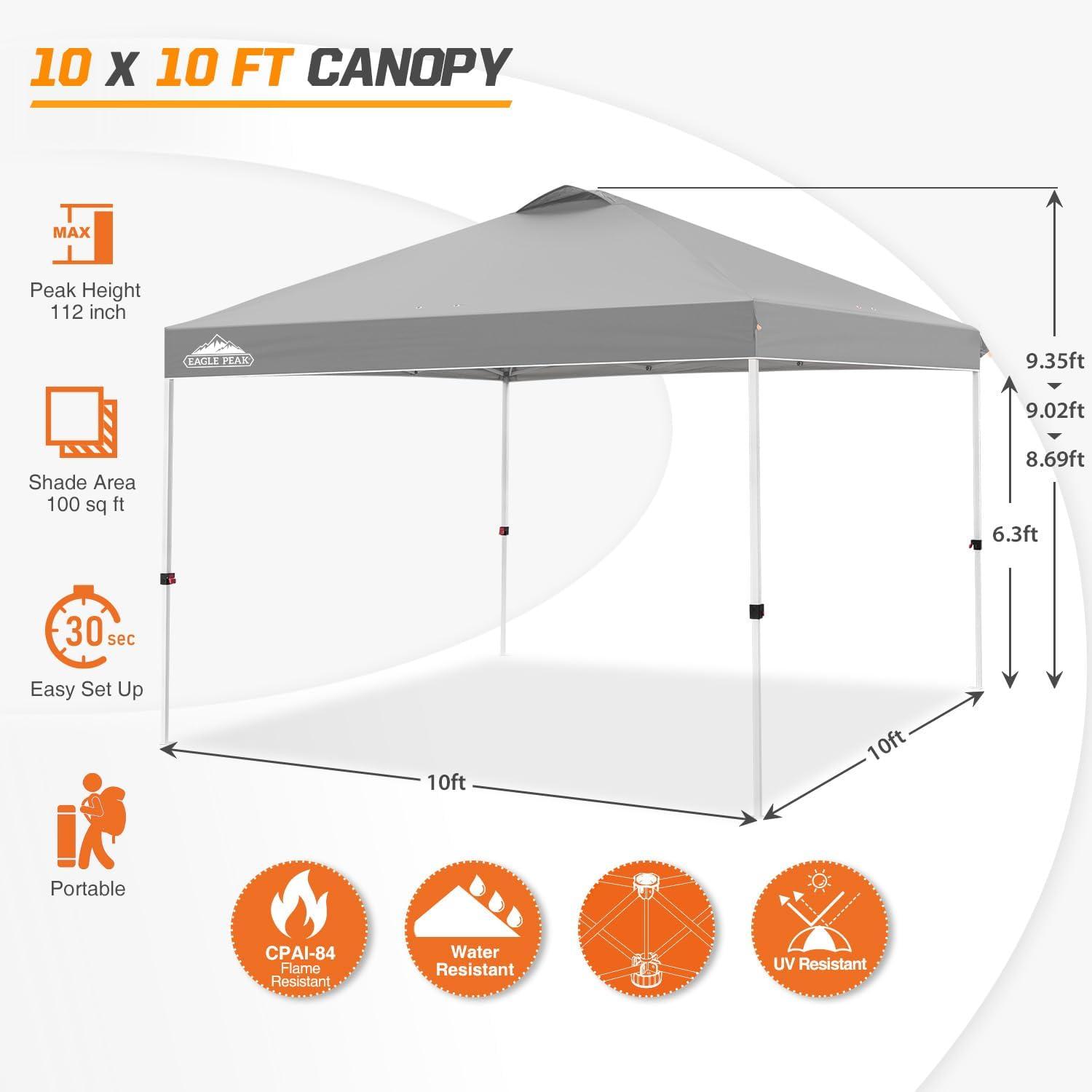 EAGLE PEAK Pop Up Canopies 10 Ft. W x 10 FT. D Metal Party Tent Canopy