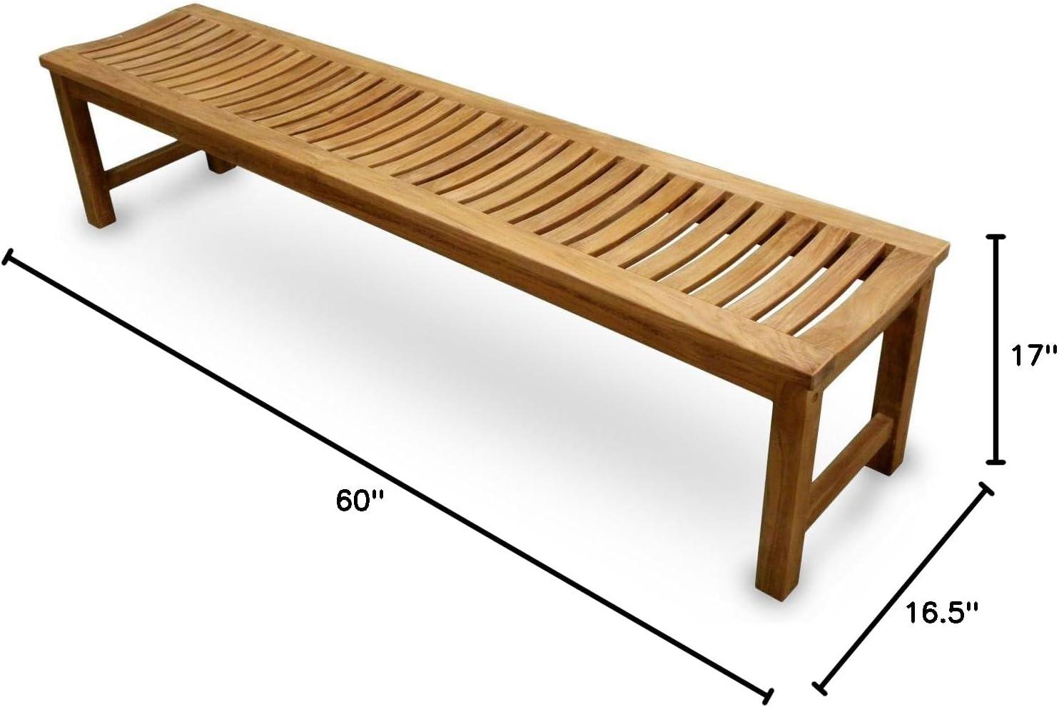 Classic 5-Foot Teak Backless Outdoor Bench