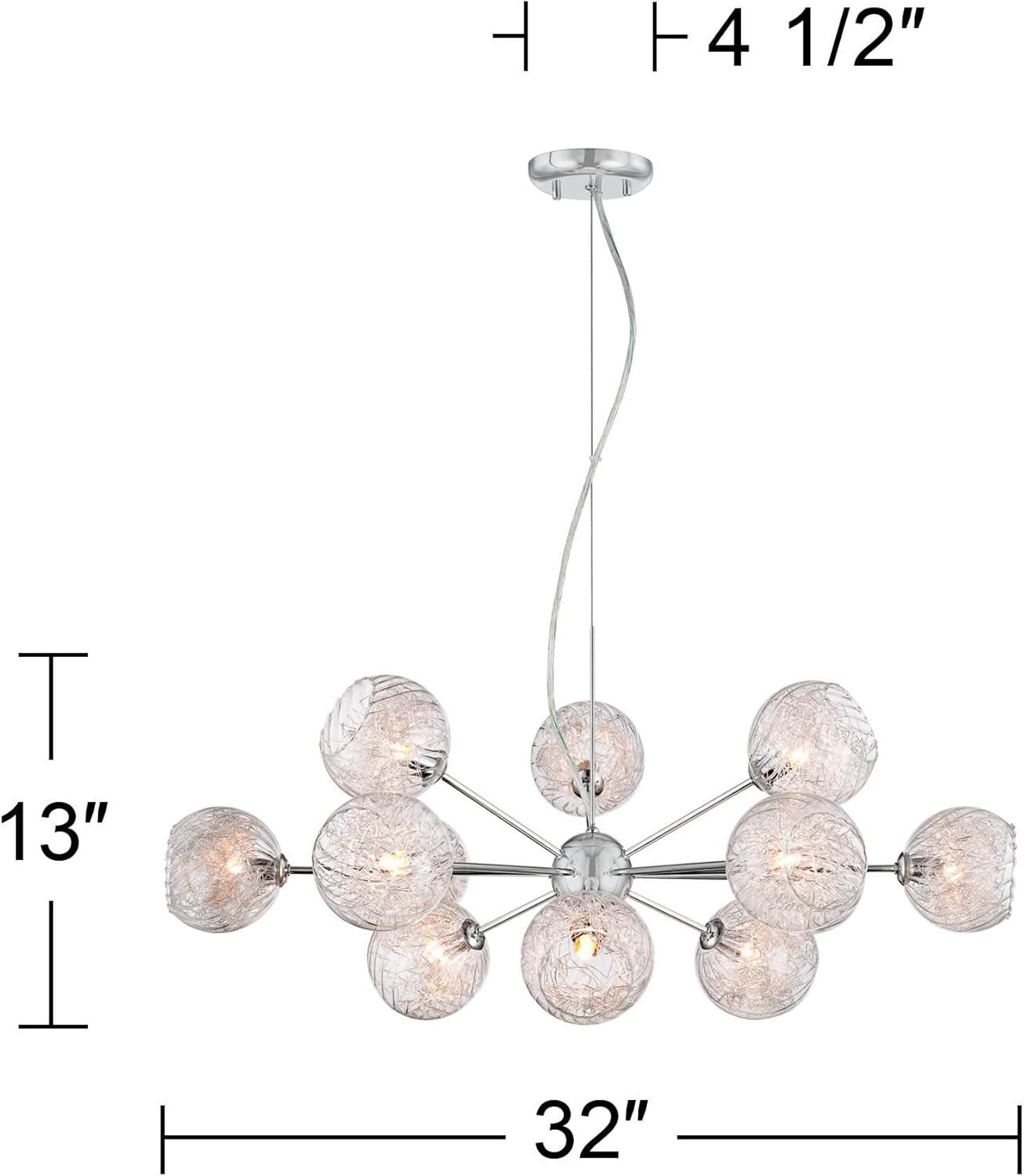 Possini Euro Design Wired Chrome Chandelier Lighting 32" Wide Modern Sputnik Art Glass 12-Light Fixture for Dining Room House Foyer Kitchen Island