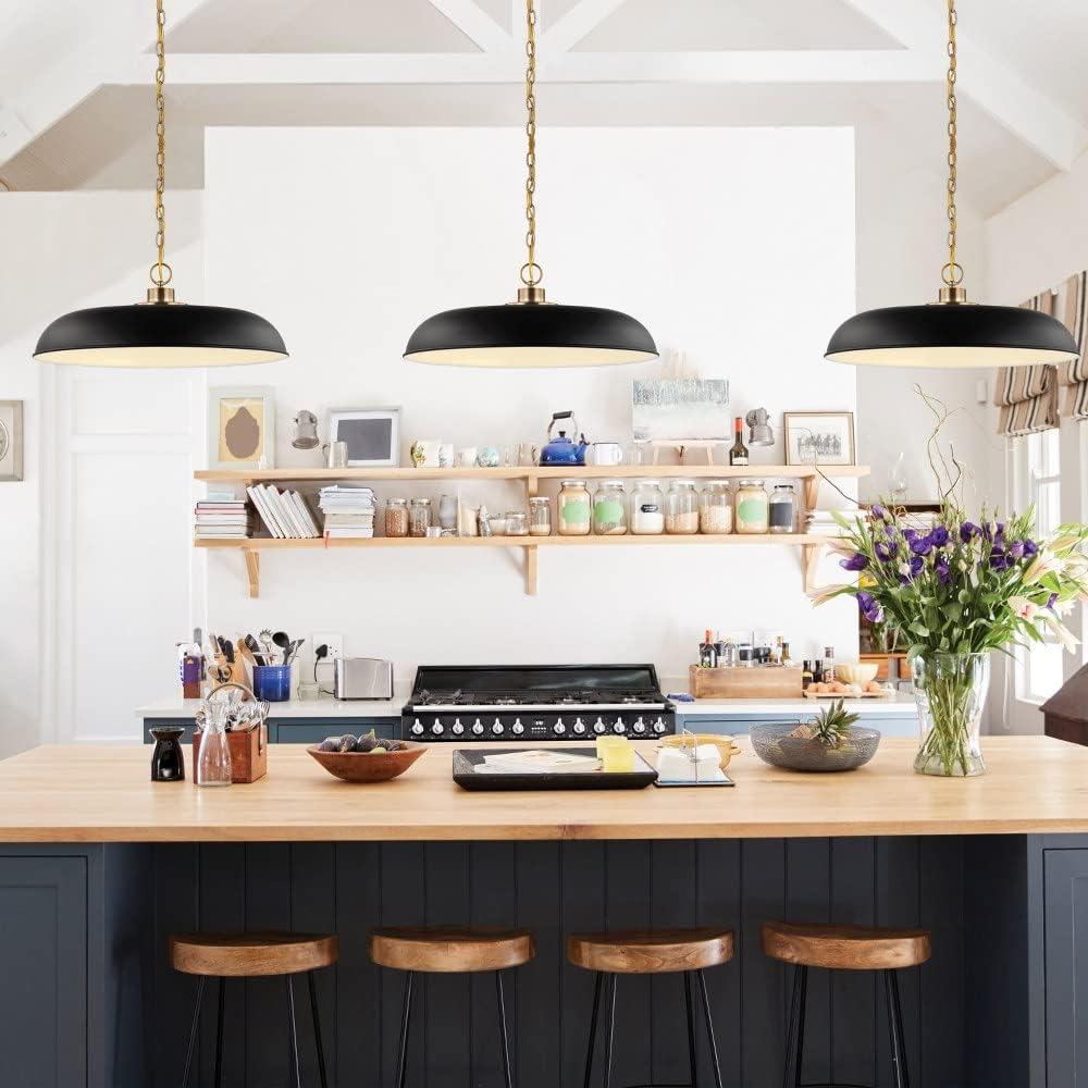 Modern Matte Black and Burnished Brass Pendant Light