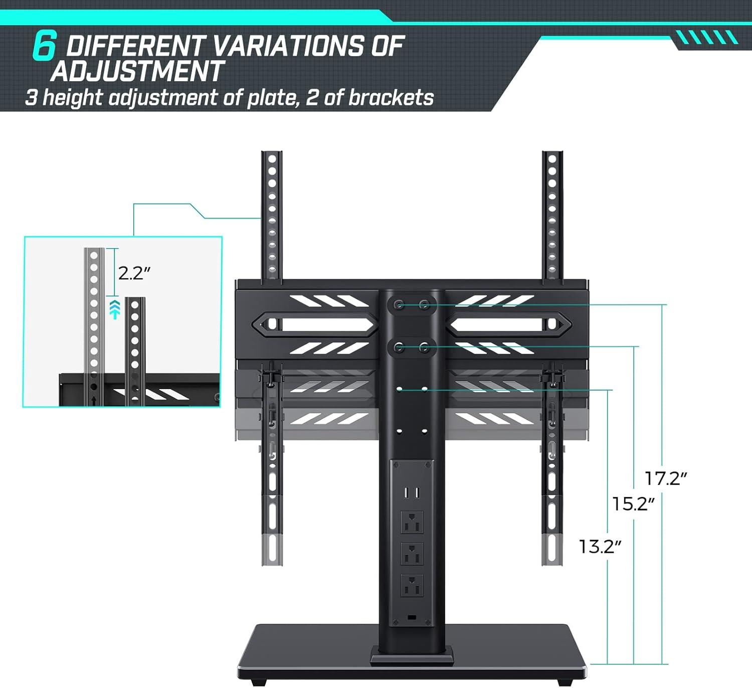 Greenstell TV Stand with Power Outlet, Universal TV Mount Stand for 27-65 inch TVs, Height Adjustable, Swivel Table Top TV Stand with Tempered Glass Base, Holds up to 88 LBs, Max VESA 400x400mm