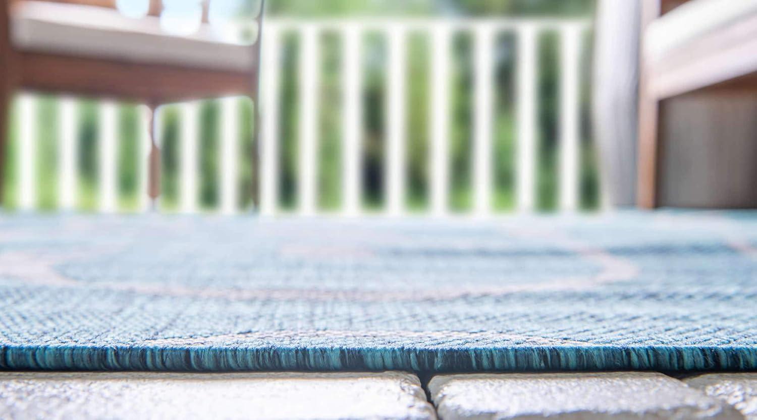 Unique Loom 6' 1 x 9' 0 Rectangle Indoor/Outdoor Botanical Teal Area Rug