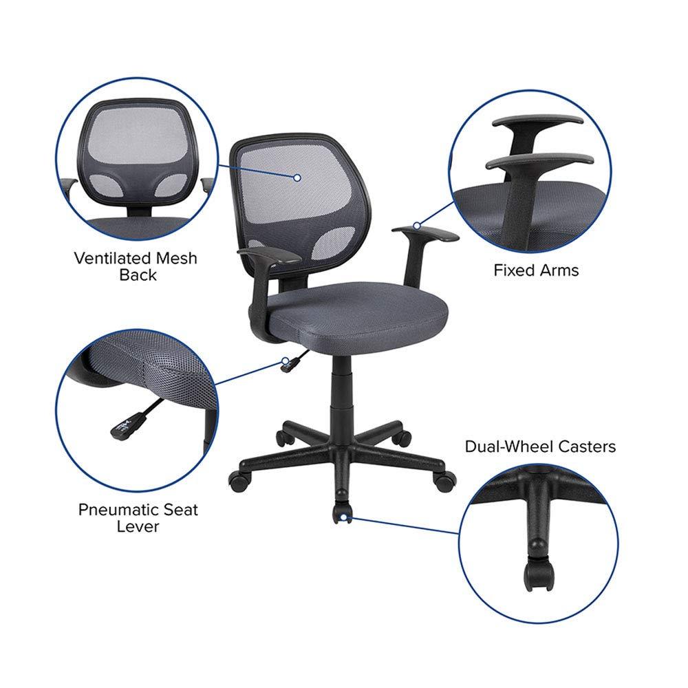 Flash Furniture Mid-Back Mesh Swivel Ergonomic Task Office Chair - Arms