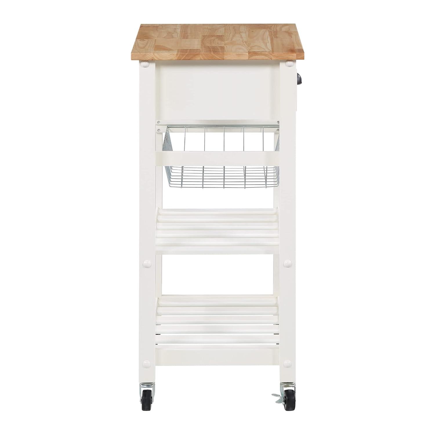 Hampton Engineered Wood Kitchen Cart With Wood Top and White Base