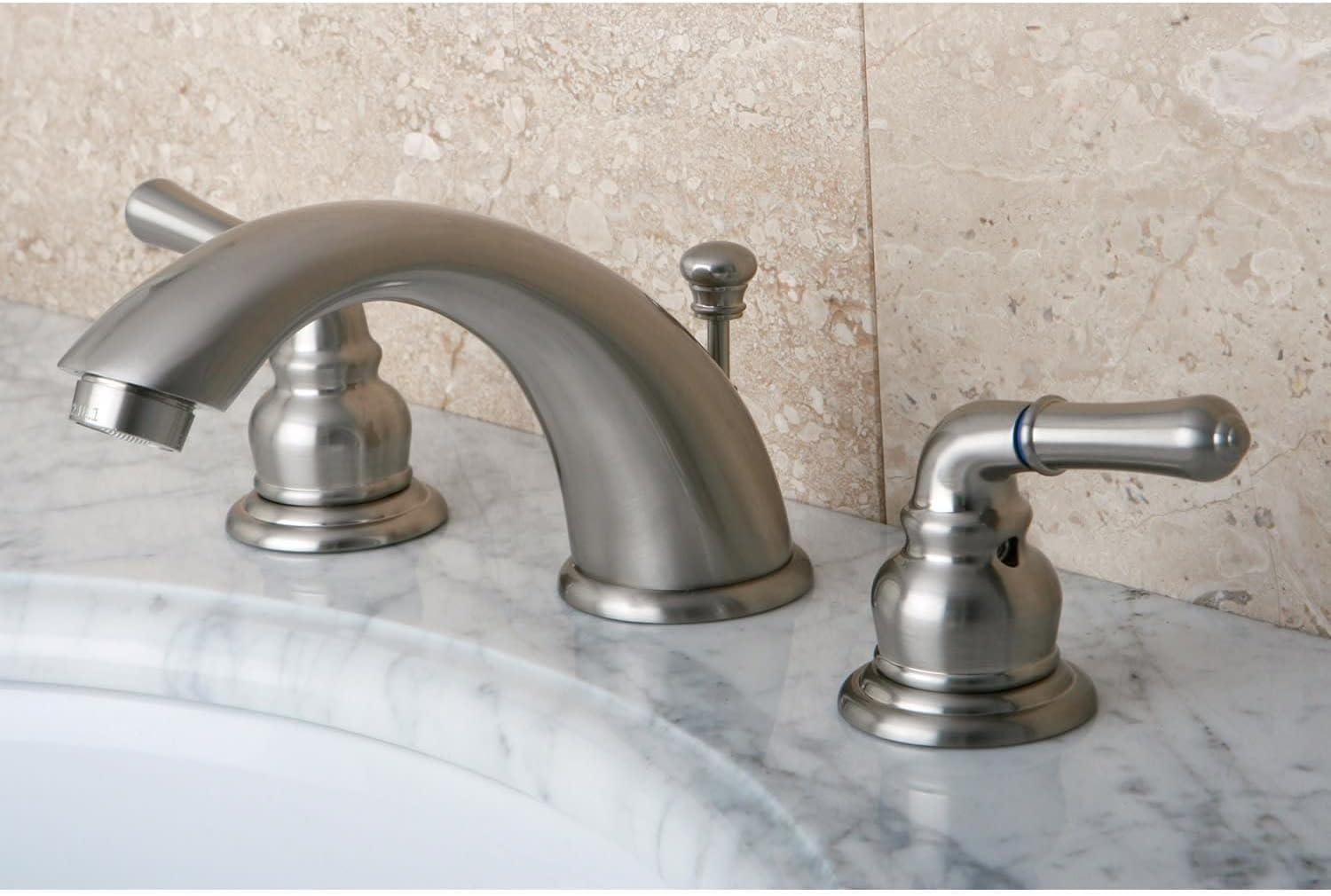 Kingston Brass Magellan Two-Handle 3-Hole Deck Mount Widespread Bathroom Faucet with Retail Pop-Up Drain