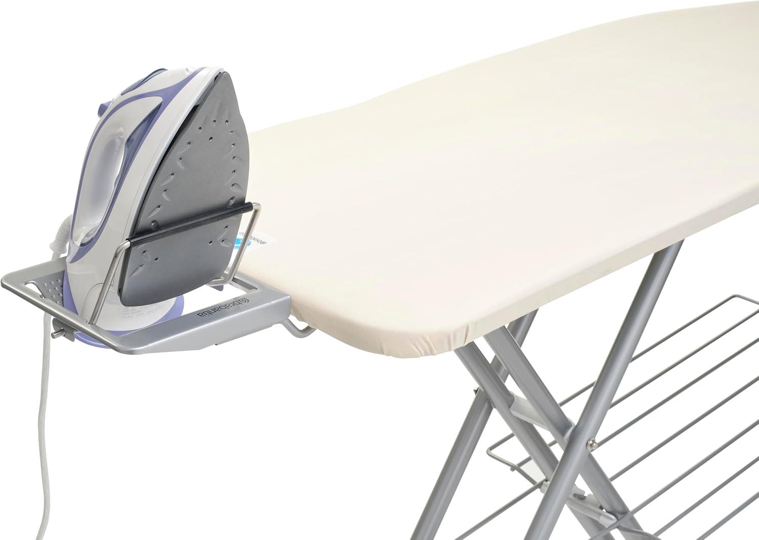 Ecru Metal Foldable Ironing Board with Linen Rack