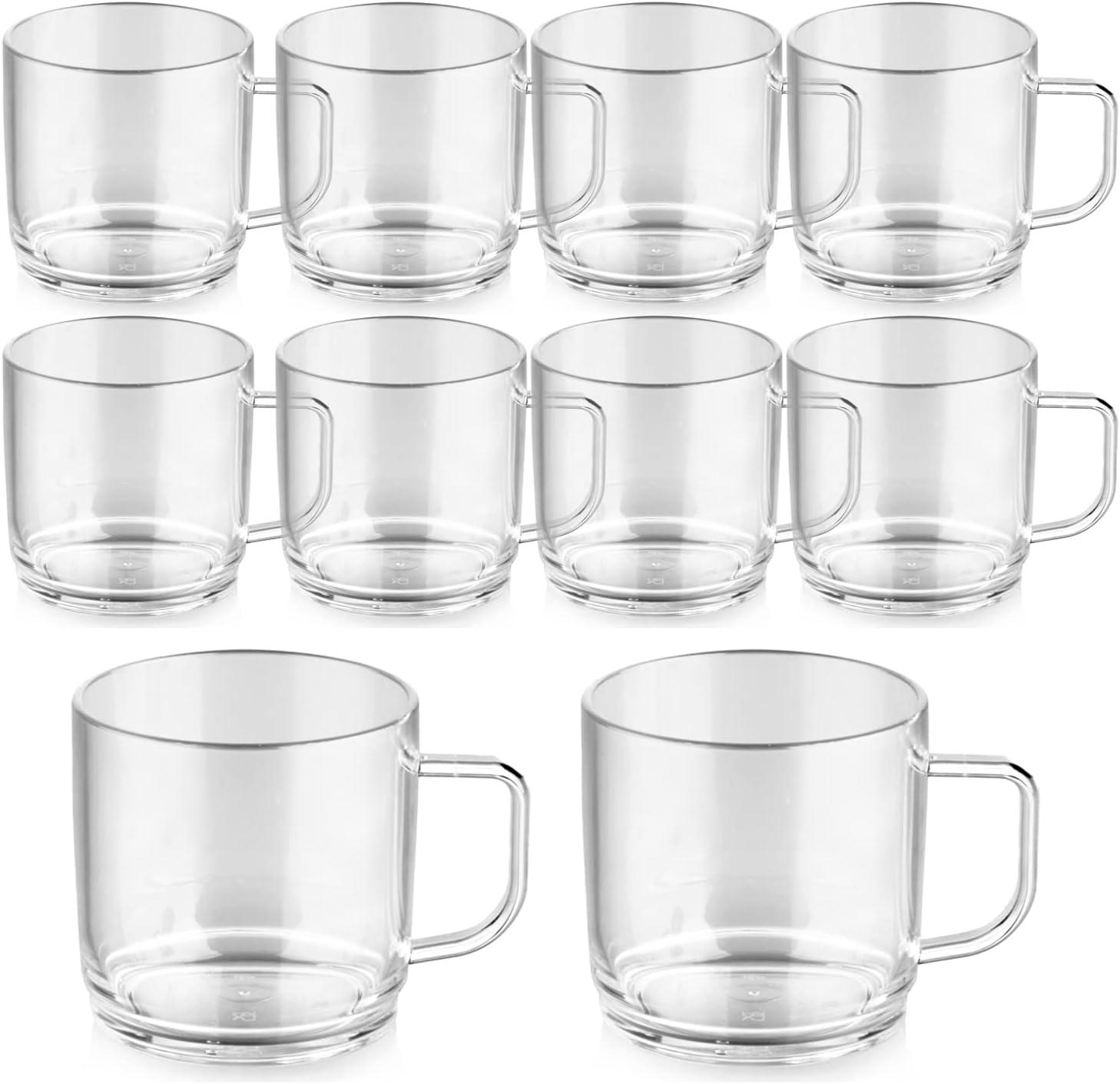 Plastport Drinking Mug with Handle, Set of 10, Unbreakable Polycarbonate Plastic, Ideal for Coffee and Tea, Fully Heat Resistant, Insulated (10 Oz, Transparent)