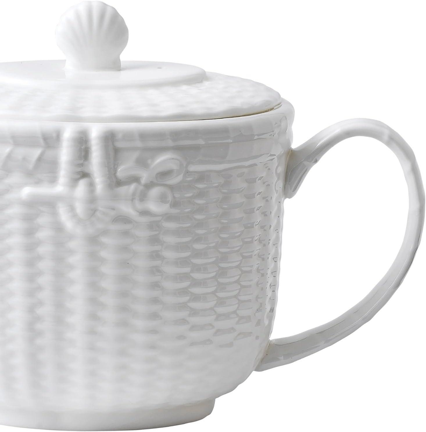 White Embossed Basketweave Fine China Teapot