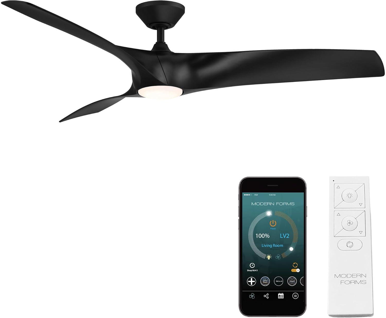 Zephyr 62" Matte Black Dimmable LED Smart Ceiling Fan with Remote Control