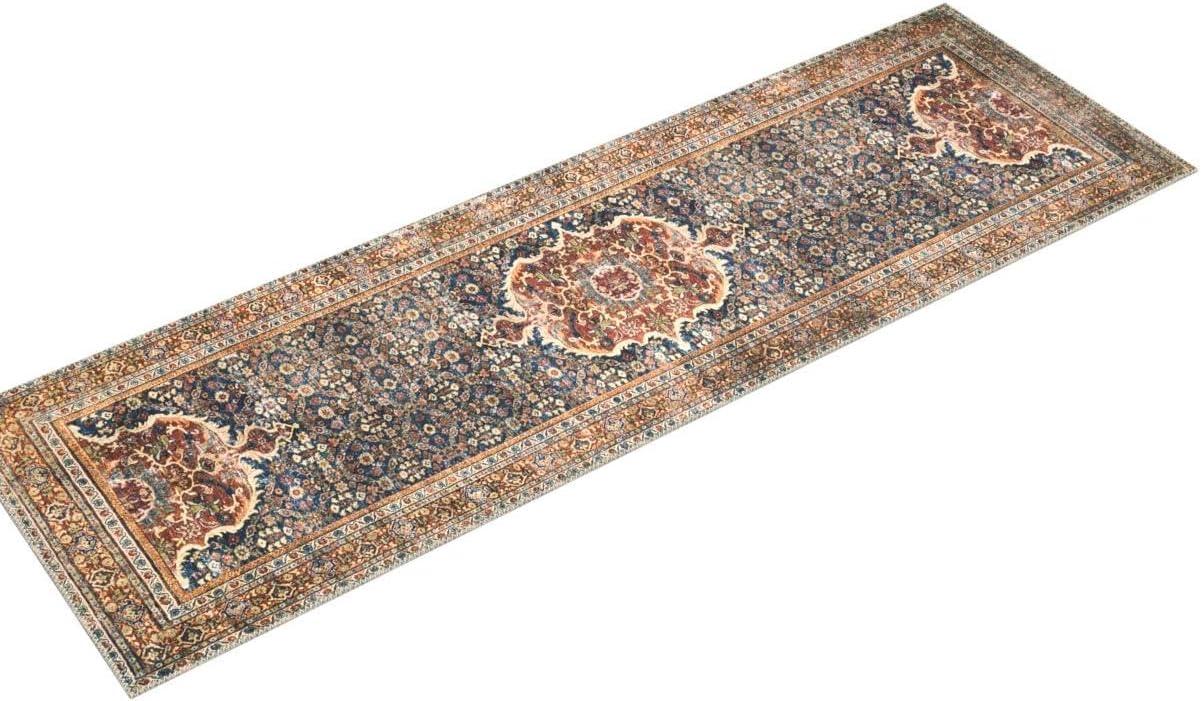 Cobalt Blue and Spice Polyester Runner Rug