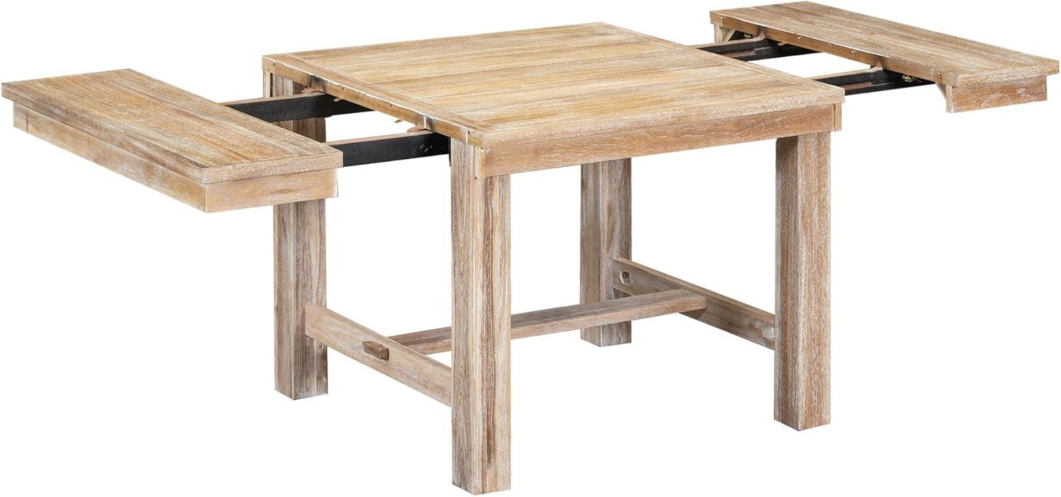 Natural Acacia Wood Extendable Dining Table Set with Beige Upholstered Chairs and Bench