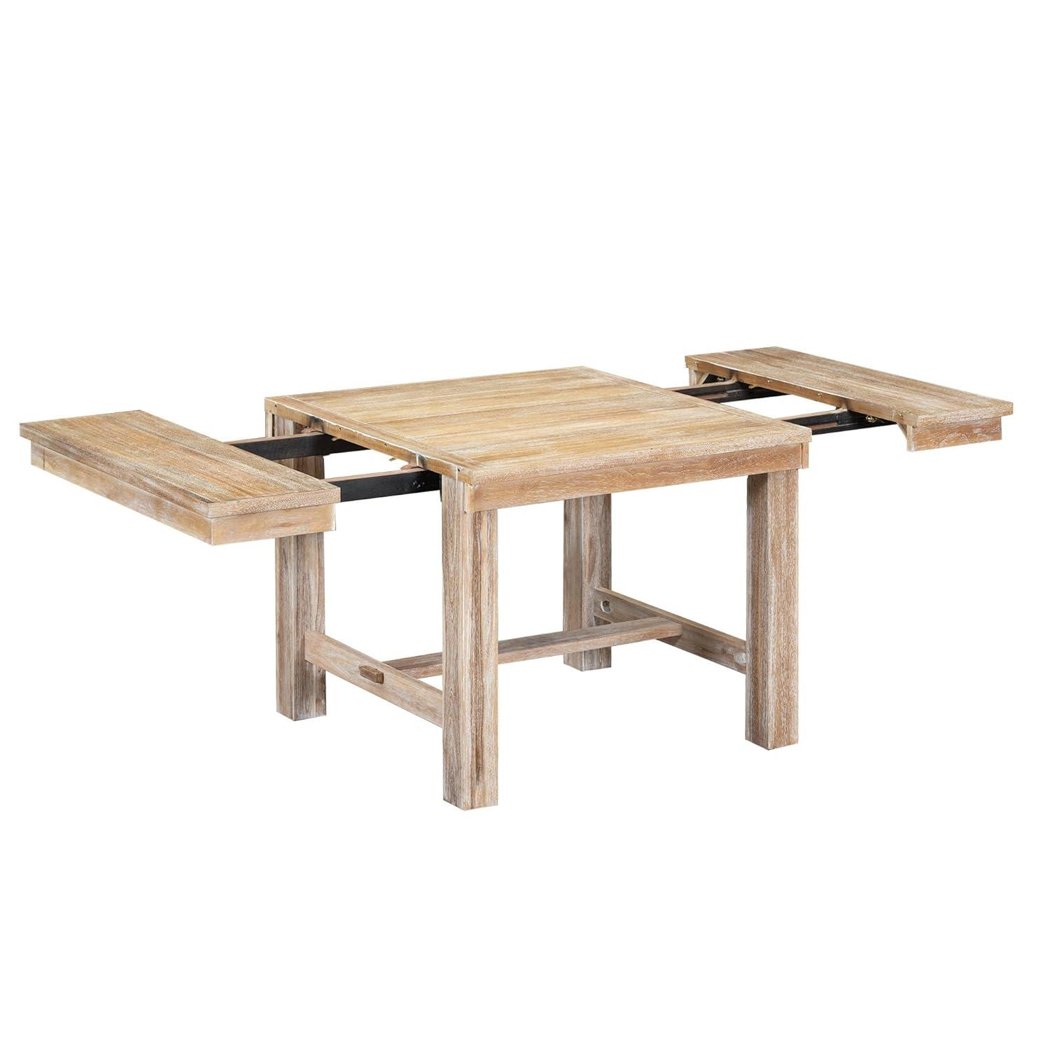Linique 6-Piece Extendable Dining Table Set, Farmhouse Dining Table with Footrest, 2 Removable Leaf, 4 Upholstered Dining Chairs & 1 Bench, Natural+Beige Cushion