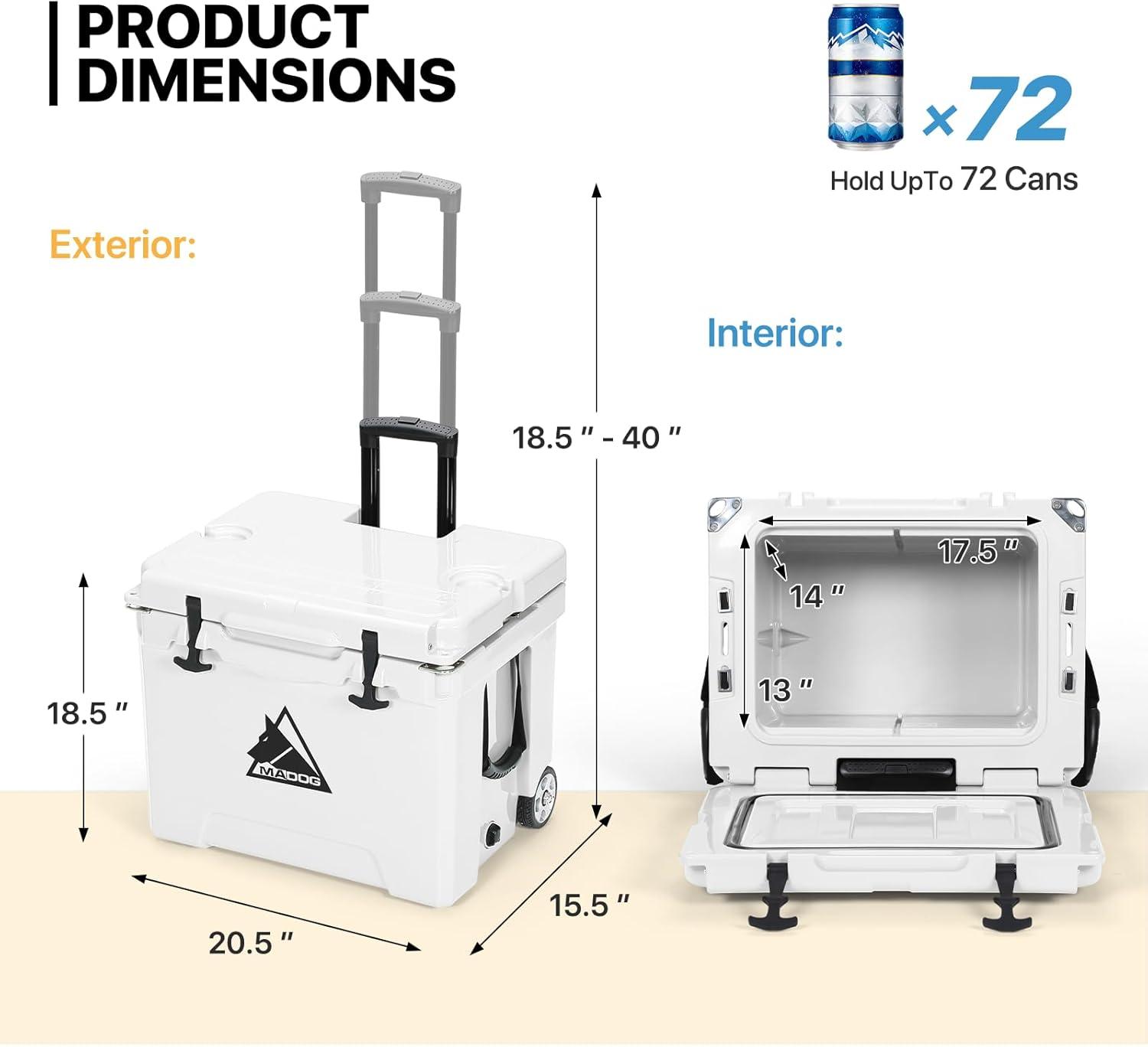 White 42 Quart Rolling Cooler with Wheels and Handle