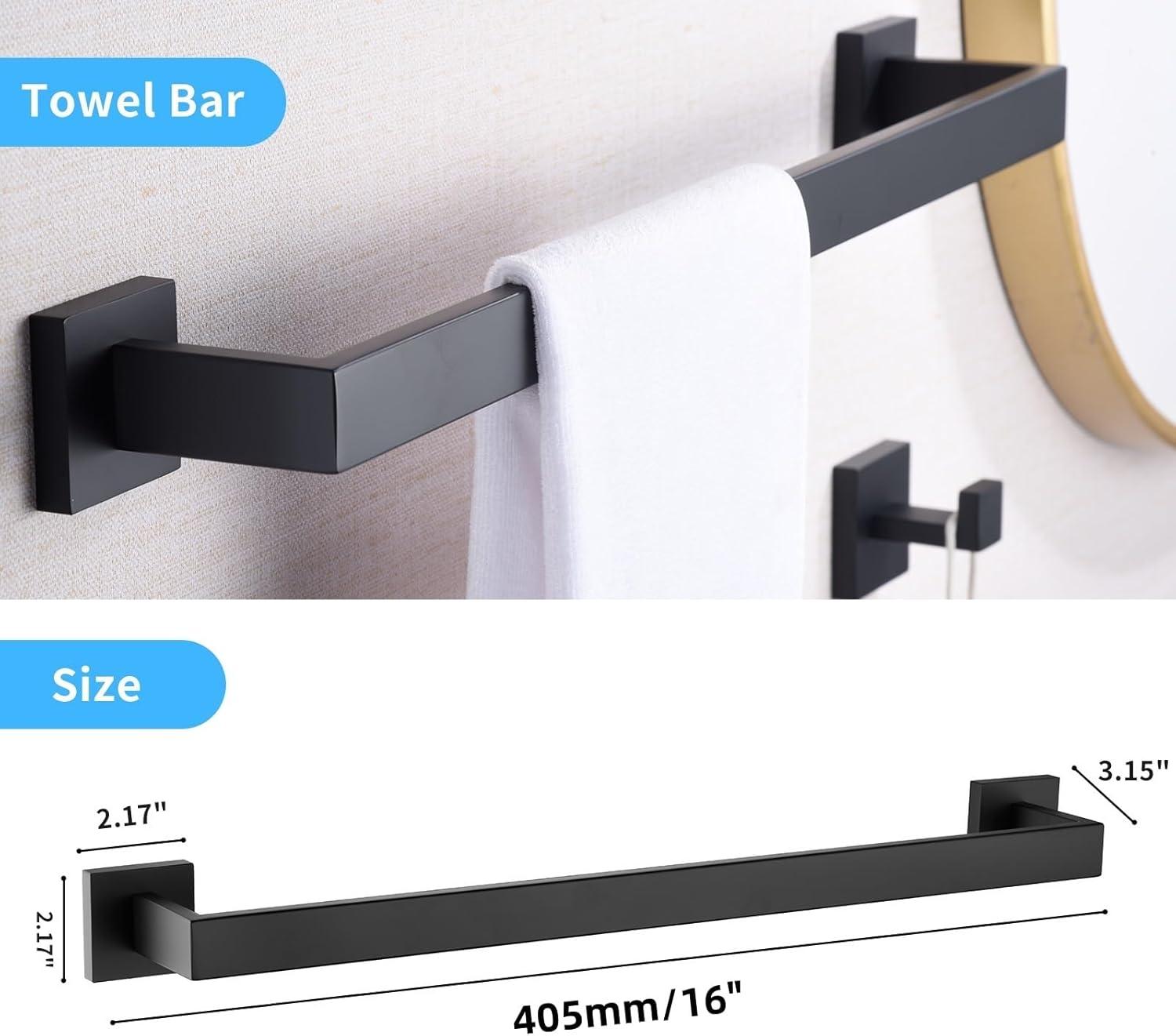 Matte Black Bathroom Hardware Set,5-Piece Towel Racks for Bathroom 23.6" Wall Mount Bathroom Accessories Include Towel Bar,Towel Rack Ring,Toilet Paper Holder,2*Robe Hook