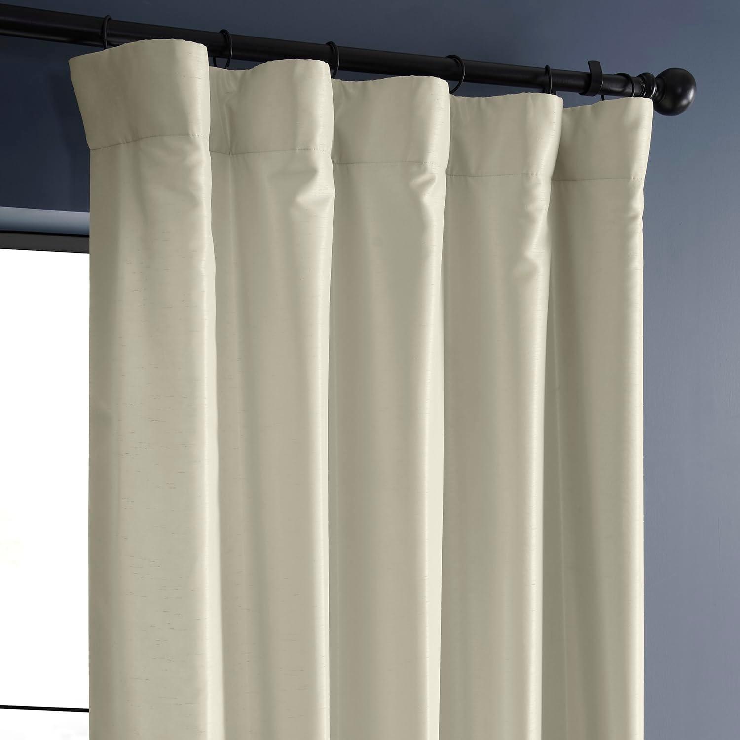 Off White Blackout Vintage Textured Faux Dupioni Curtain (1 Panel), Off White, 50W X 108L