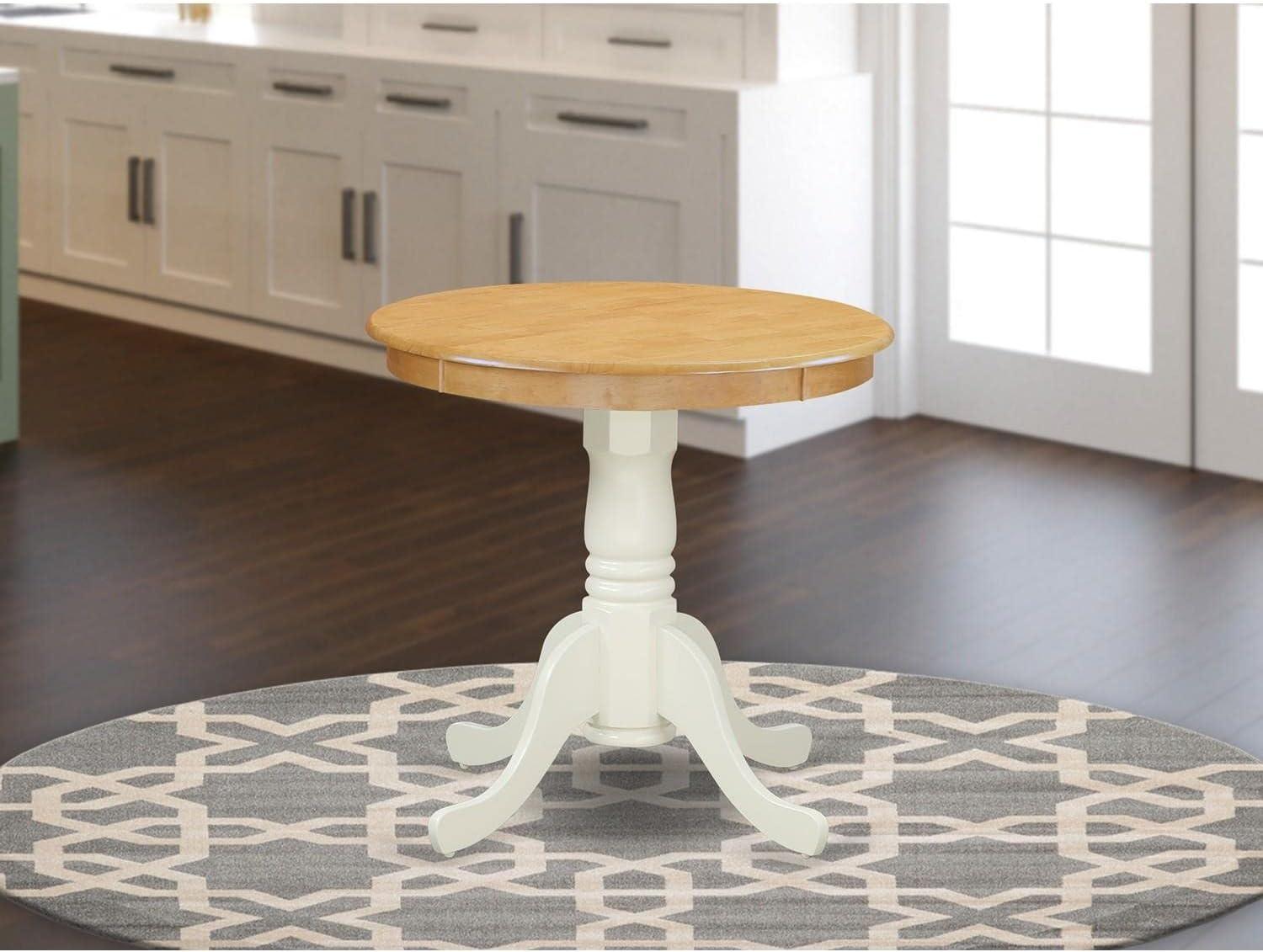 30 in. Eden Round Rubber Wood Oak Dining Table with Linen White Pedestal