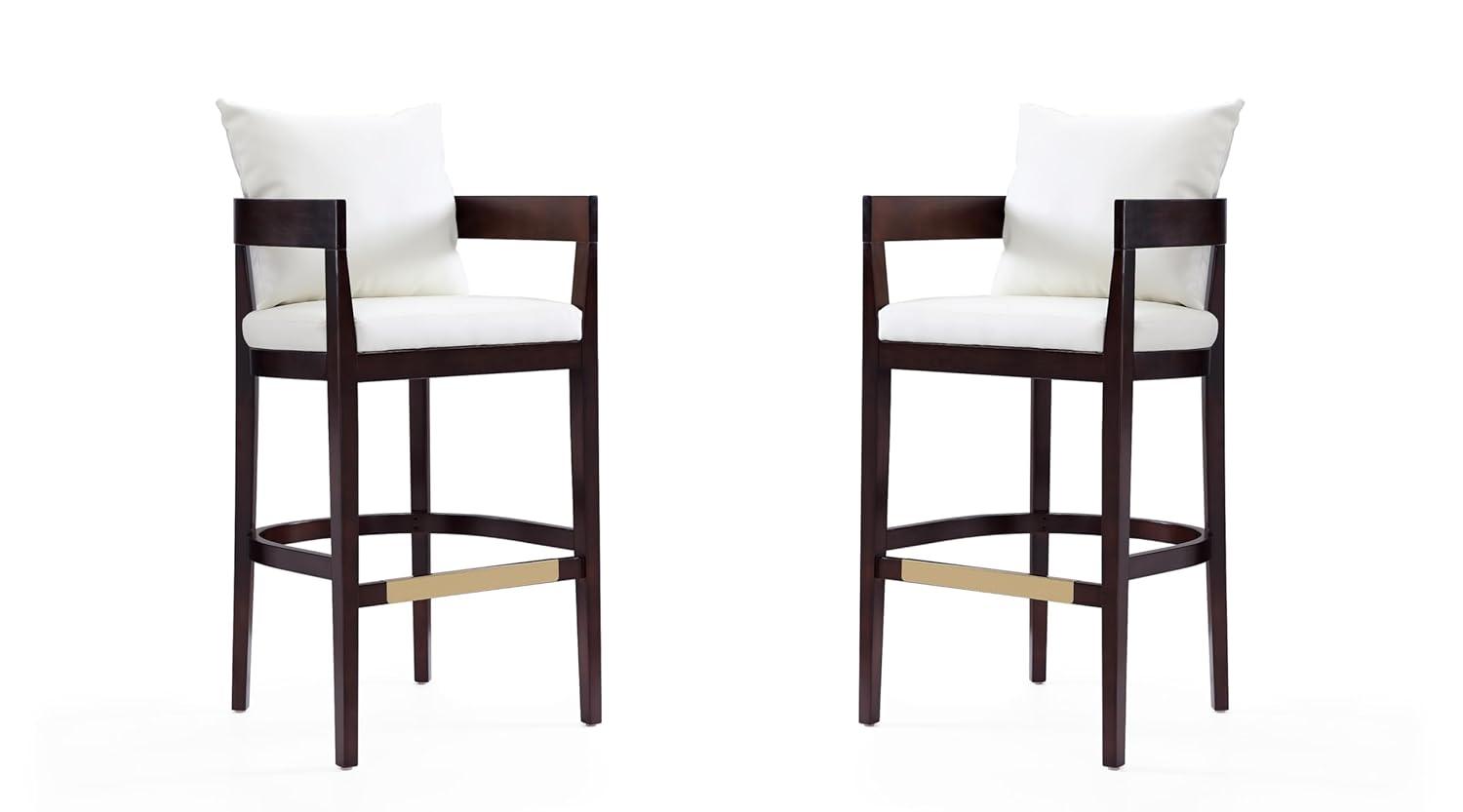 Ritz Upholstered Beech Wood Barstool Ivory - Manhattan Comfort: Gold Footrest, 30.5" Height, No Assembly Required