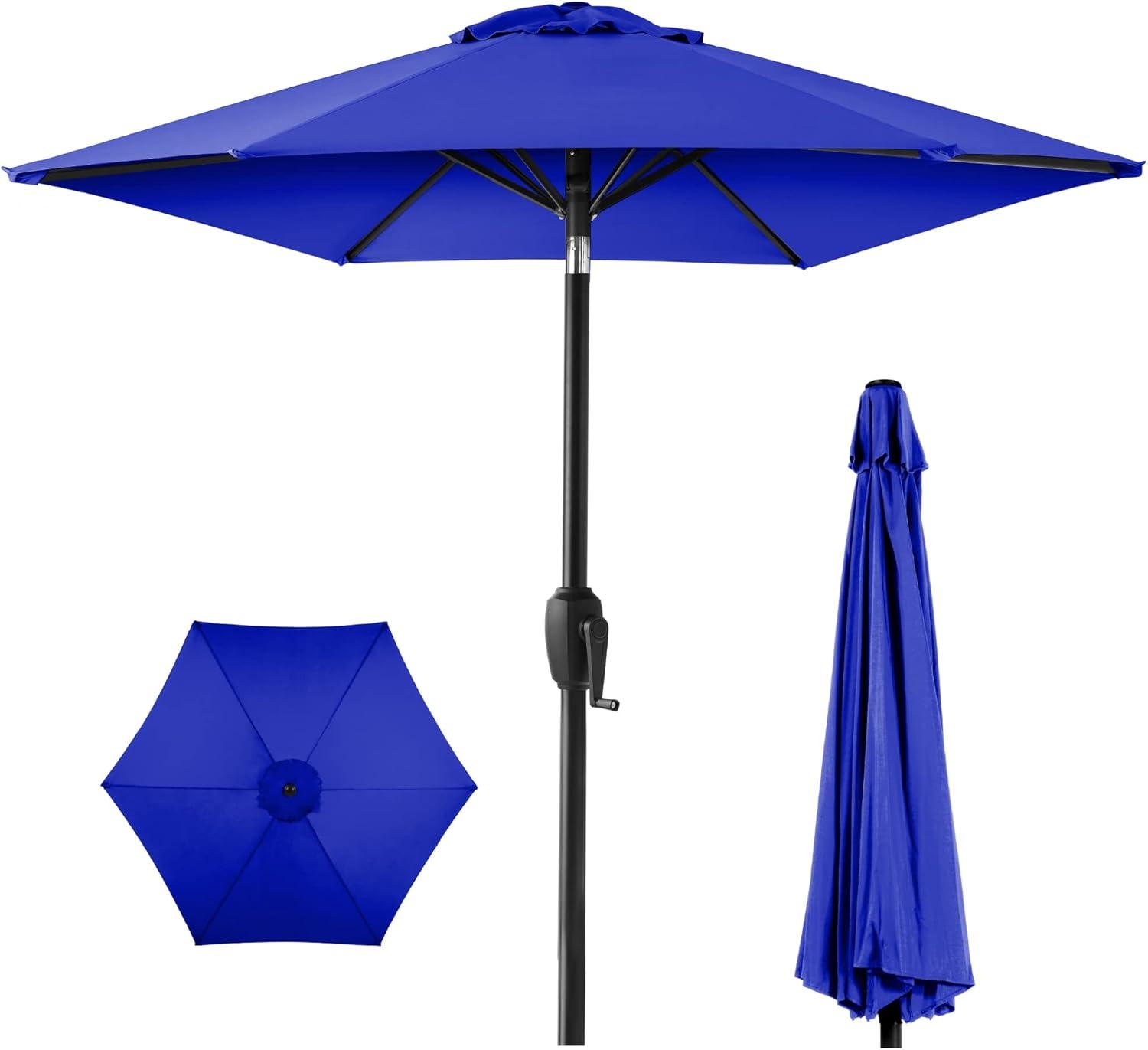 Best Choice Products 7.5ft Heavy-Duty Outdoor Market Patio Umbrella w/ Push Button Tilt, Easy Crank - Resort Blue