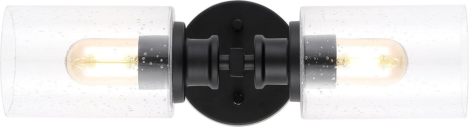 JONATHAN Y Jules Edison 16.5" Cylinder 2-Light Iron/Seeded Glass Farmhouse Contemporary LED Wall Sconce, Black