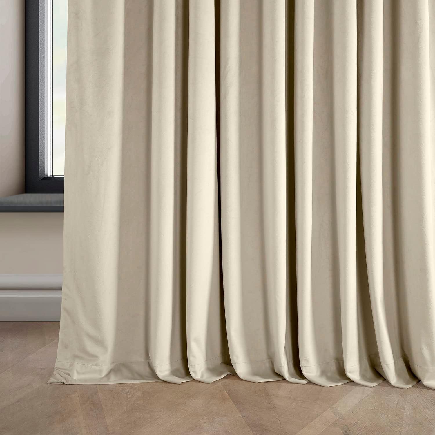 Angora Beige Velvet Blackout Thermal Curtain Panel, 100W x 84L