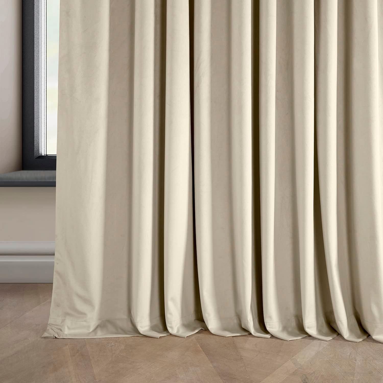 Half Price Drapes Extra Wide Signature Angora Beige Velvet Hotel Blackout Curtains(1 Panel), 100W X 84L