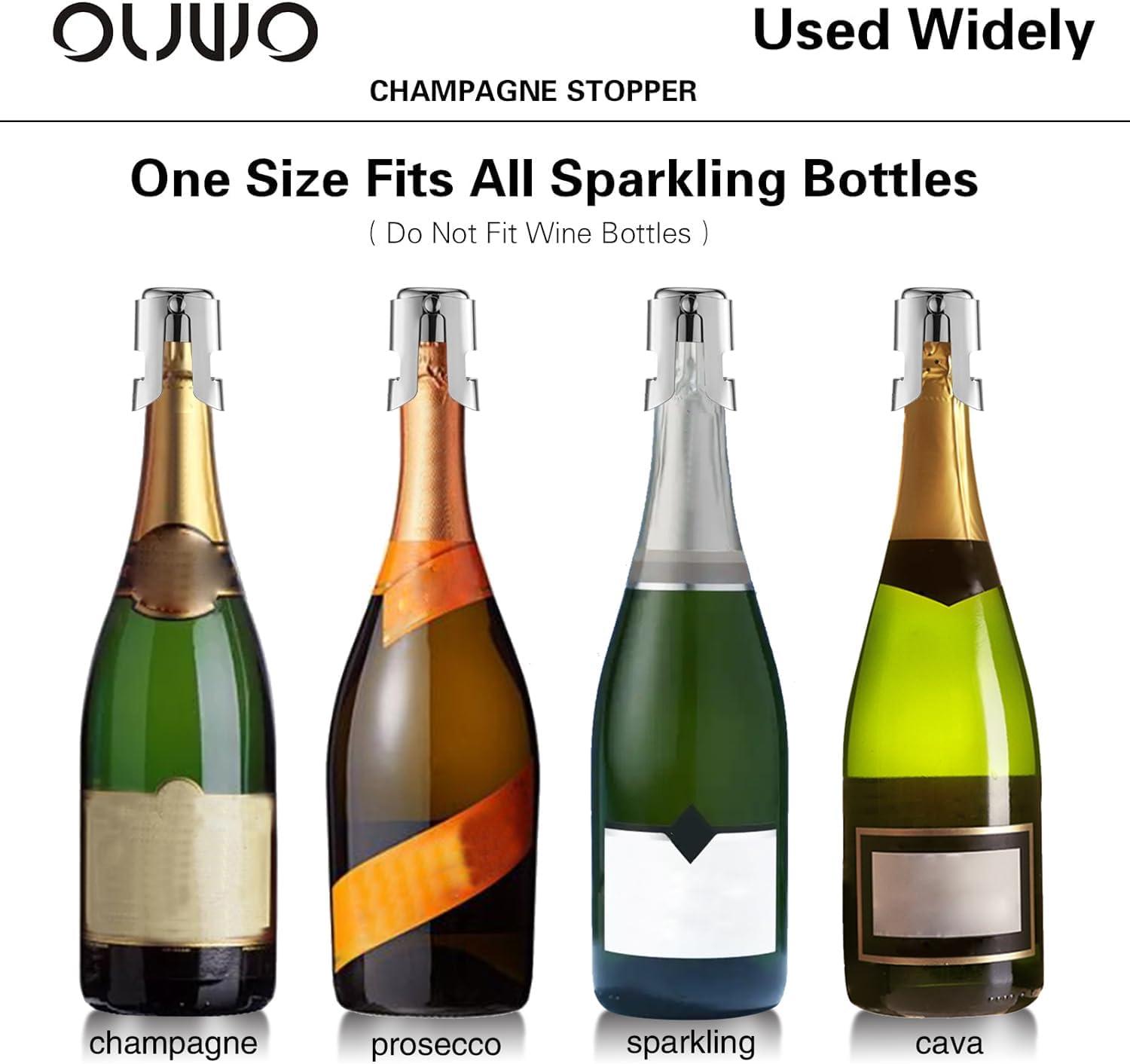 6 Pack Stainless Steel Champagne Stopper with Leak-Proof Bubble Seal - Preserve Bubbly and Extend Wine Storage Time - Fits Most Champagne Bottles - Food Grade Silicone - Easy to Use and Clean