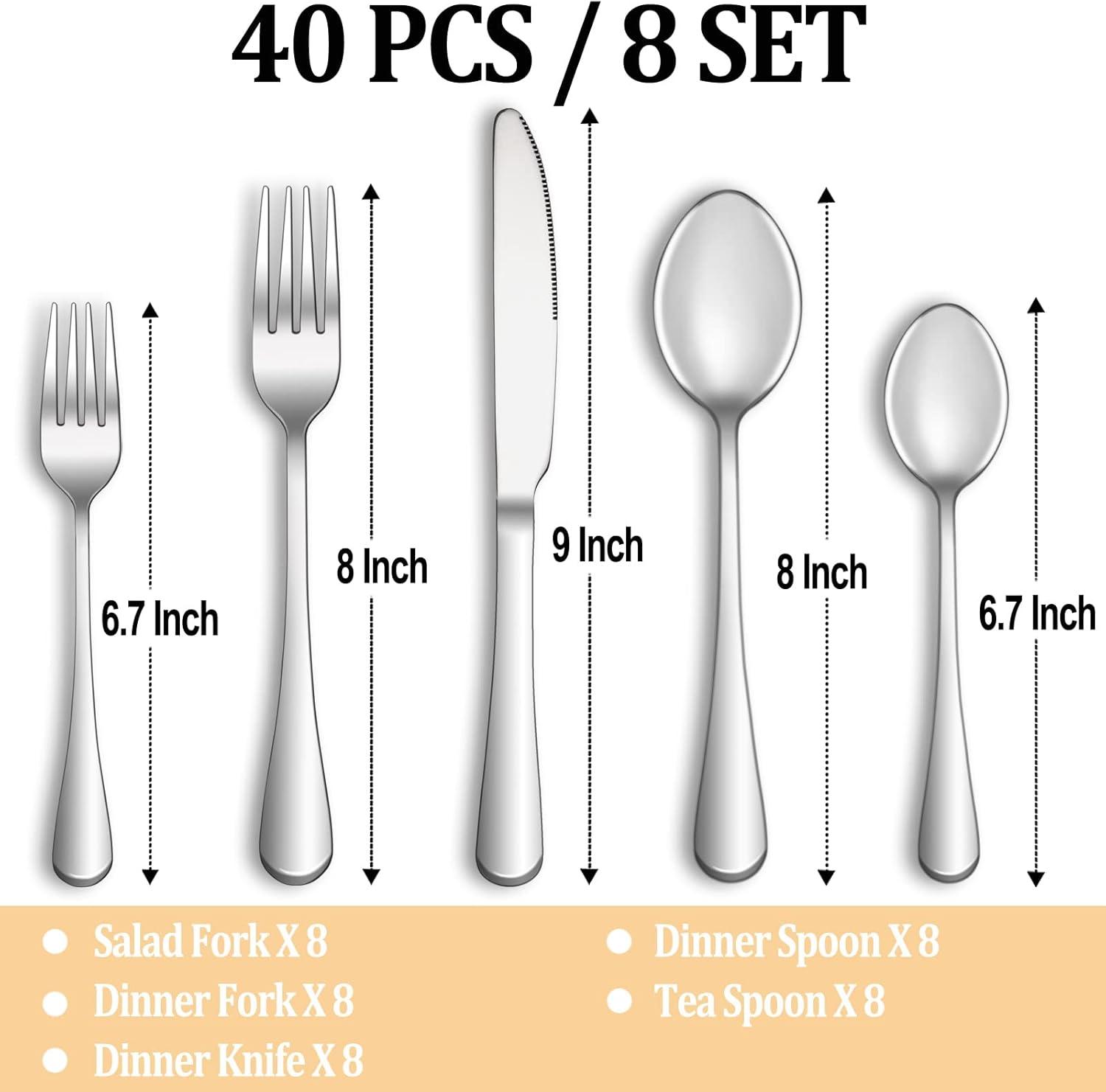 40-Piece Polished Stainless Steel Flatware Set for 8