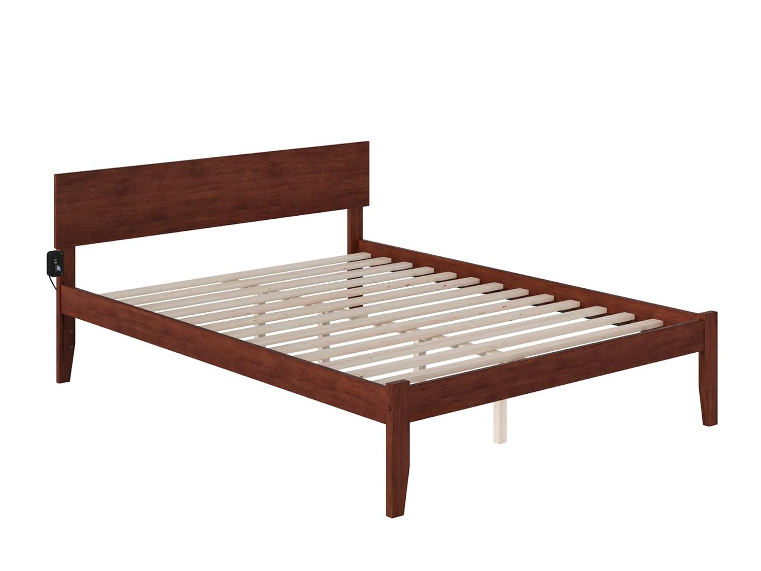 AFI Furnishings Orlando Twin Extra Long Platform Bed with Open Footboard and Turbo Charger in Walnut