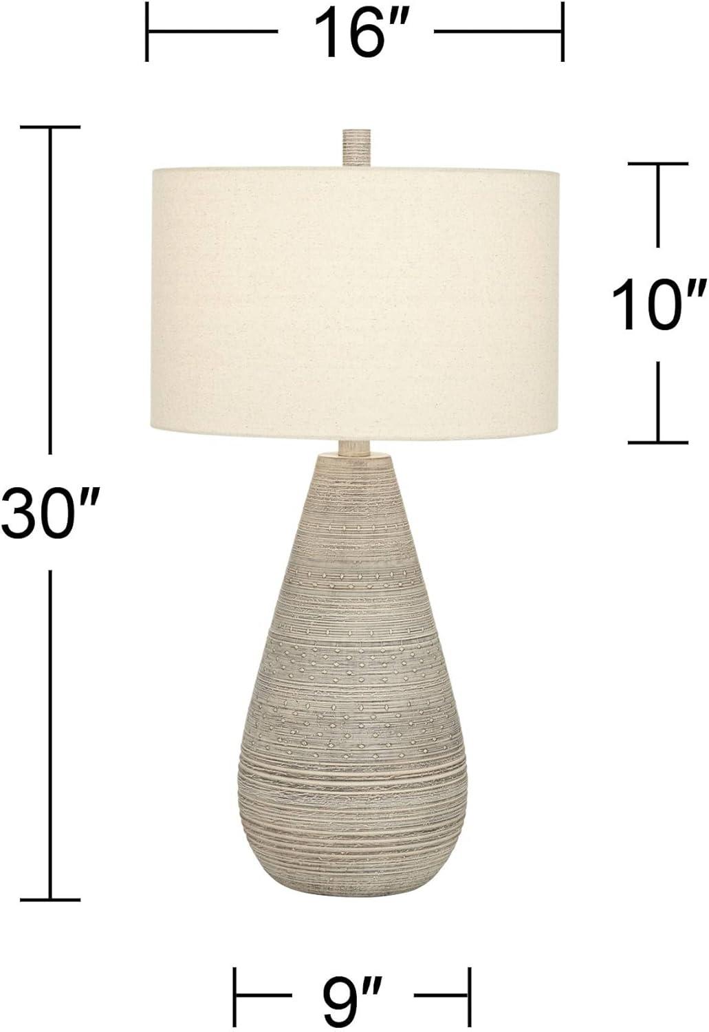 360 Lighting Rustic Country Cottage Table Lamps 30" Tall Set of 2 Natural Gray Teardrop Off White Oatmeal Drum Shade for Bedroom Living Room House