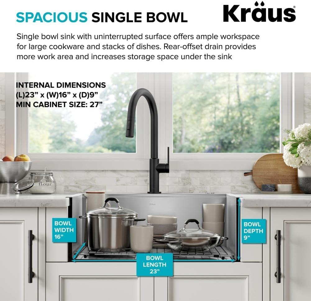 Kraus KWT311-25 KRAUS Kore™ Workstation 25-inch L Drop-In 16 Gauge Single Bowl Stainless Steel Kitchen Sink with Accessories