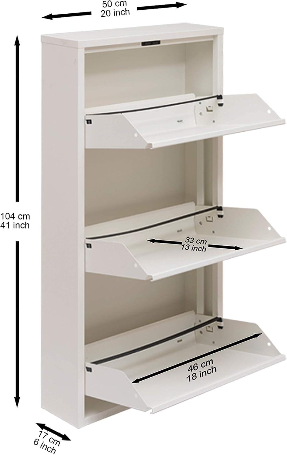 White Metal 3-Tier Space-Saving Shoe Cabinet