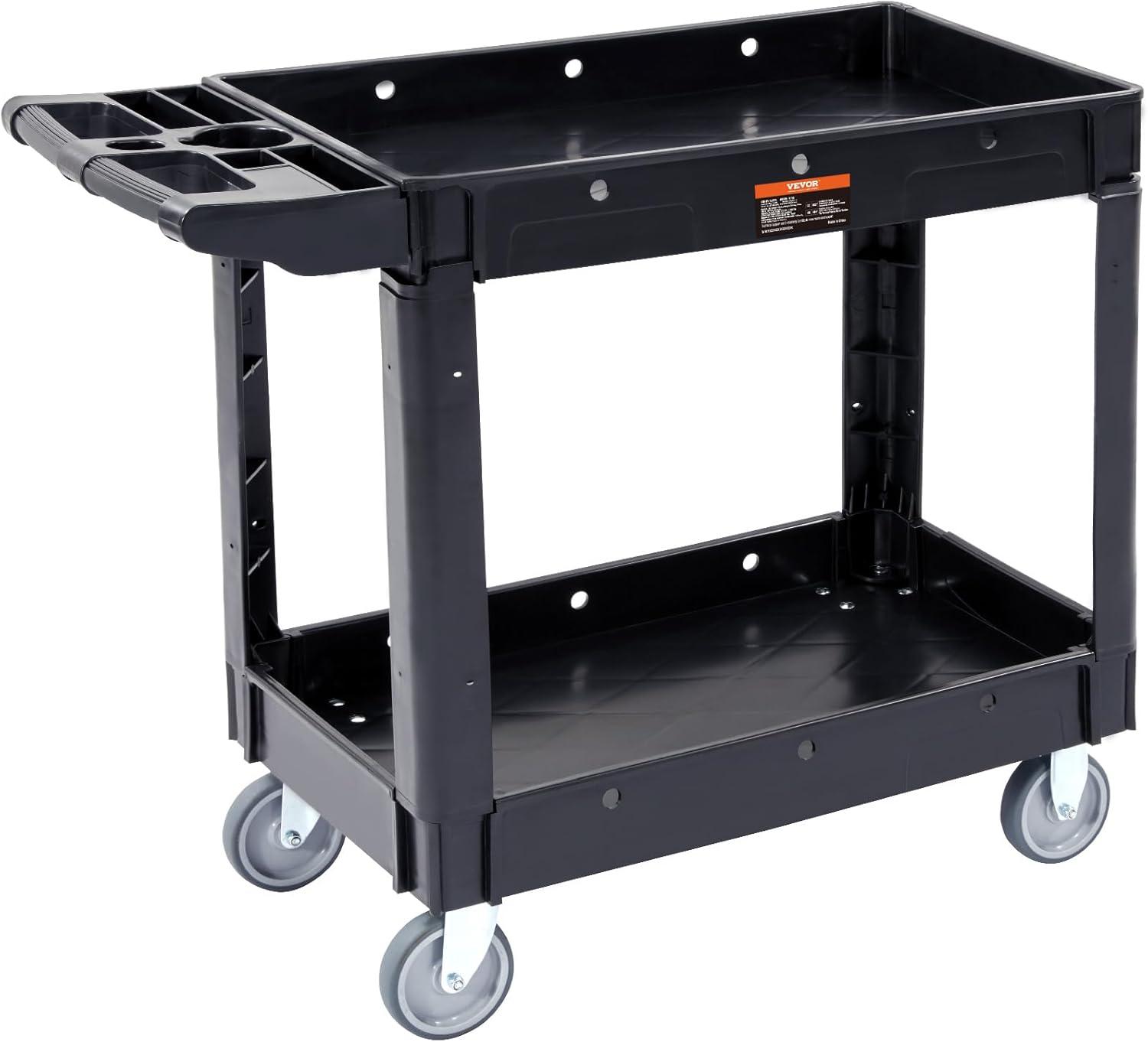 Black Heavy Duty 2-Shelf Rolling Utility Cart with Swivel Wheels