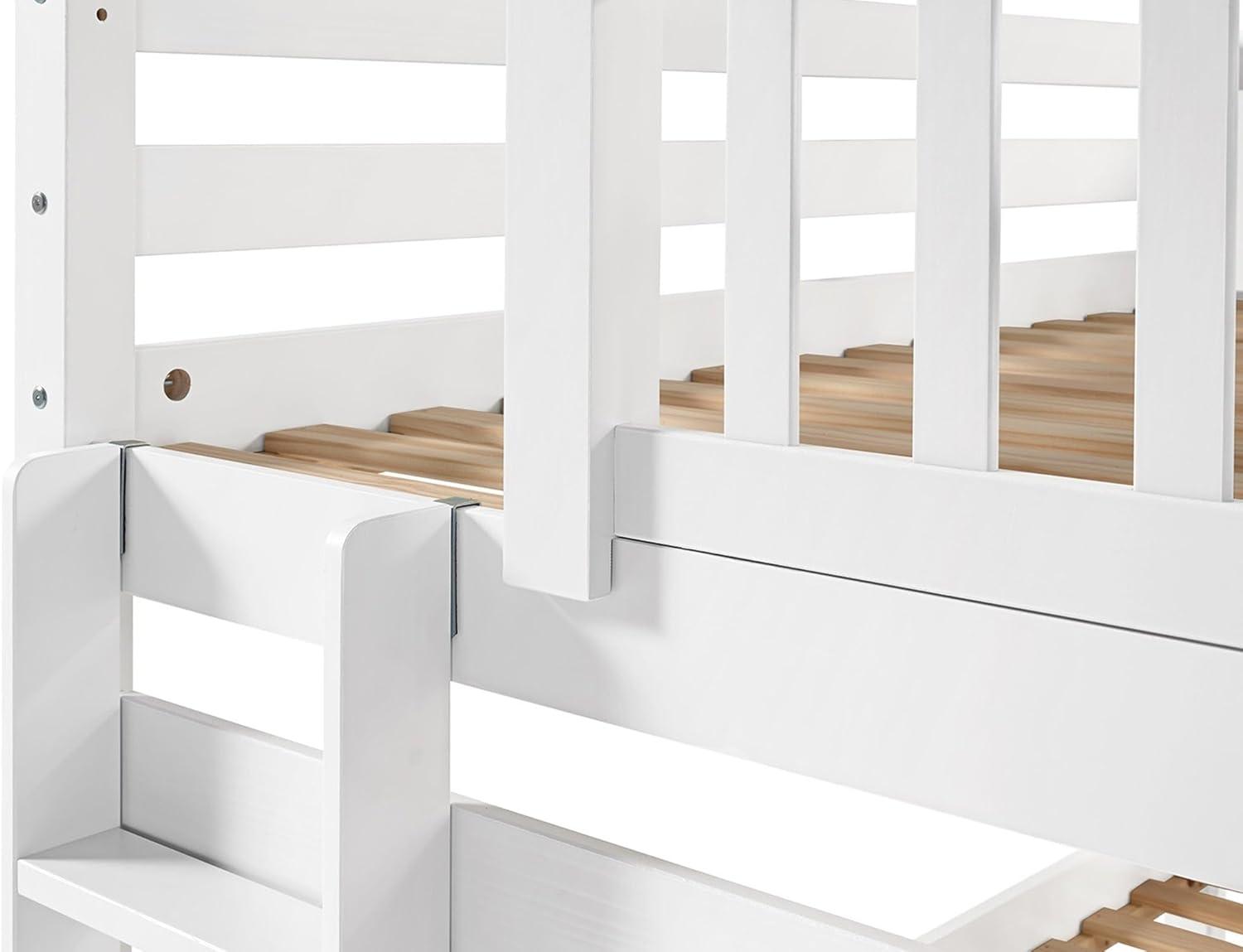 Bedz King Bunk Beds Twin over Twin Mission Style with End Ladder and a Twin Trundle, White