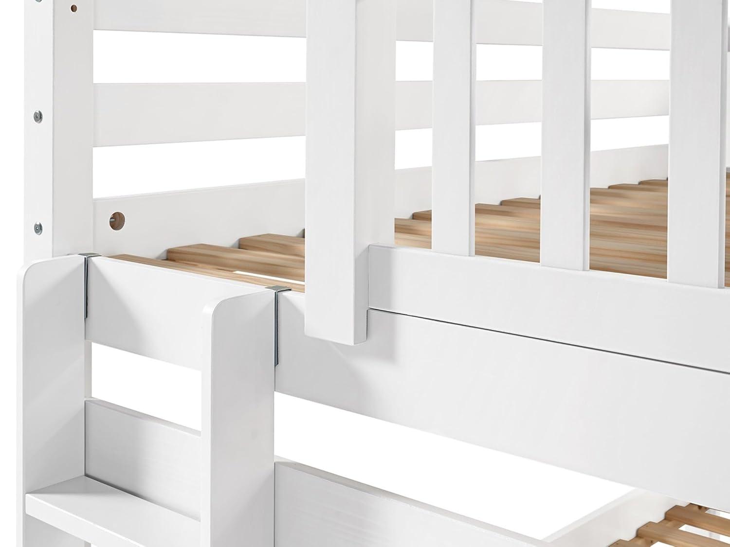 Bedz King Bunk Beds Twin over Twin Mission Style with End Ladder and a Twin Trundle, White