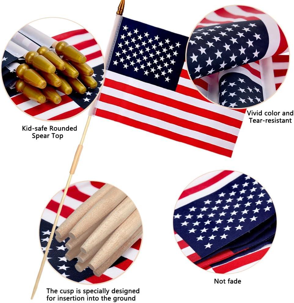 12 Pcs 12x18 Inch American Flags on Stick - Perfect for Memorial Day, 4th of July, Veterans Day Decorations USA Stick Flag with Handheld and Grounded Multi-Purpose Flagpole|Flagsticks USA 12 inch x 18