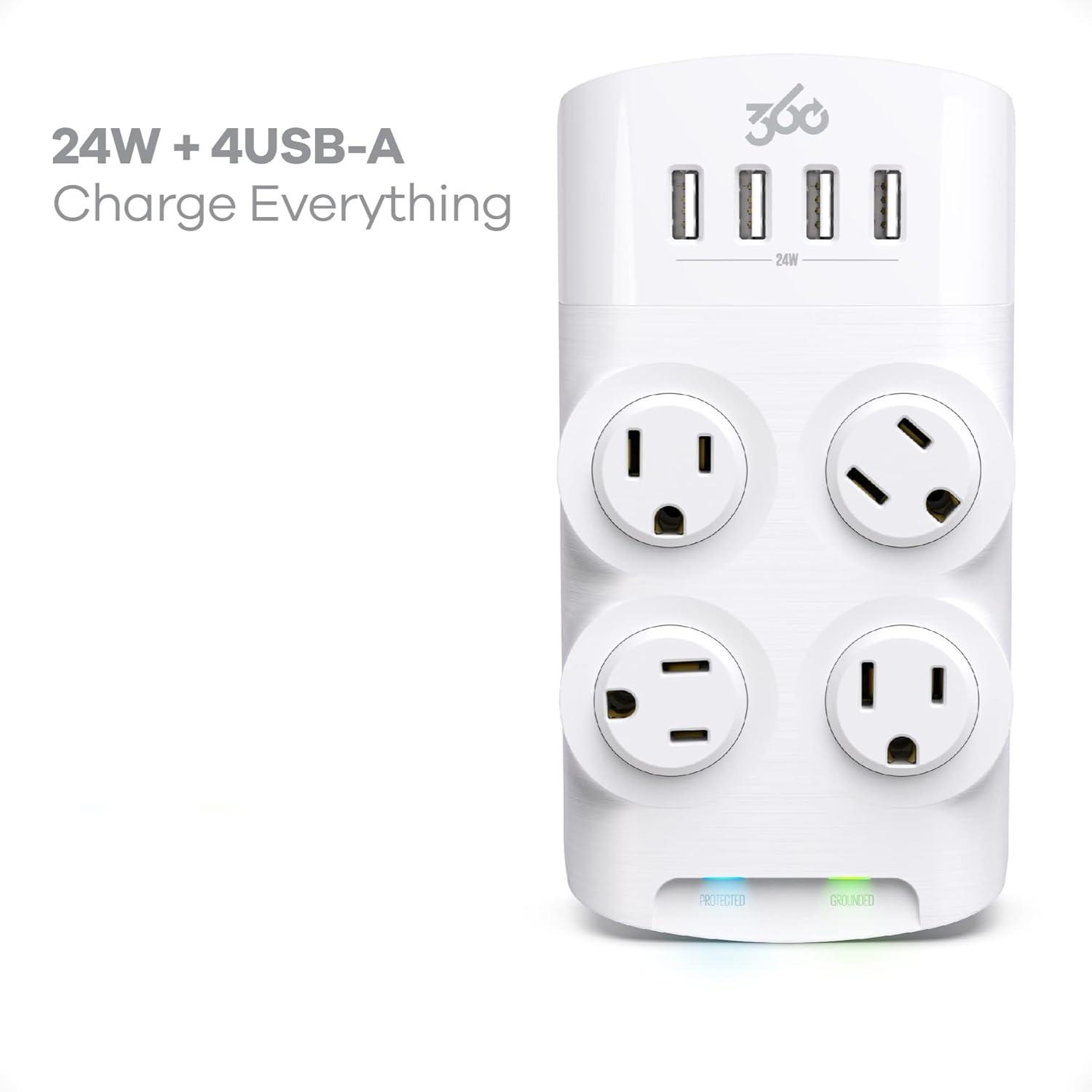 360 Electrical - Revolve 4 outlets Wall Tap Surge Protector - 1080 J - White