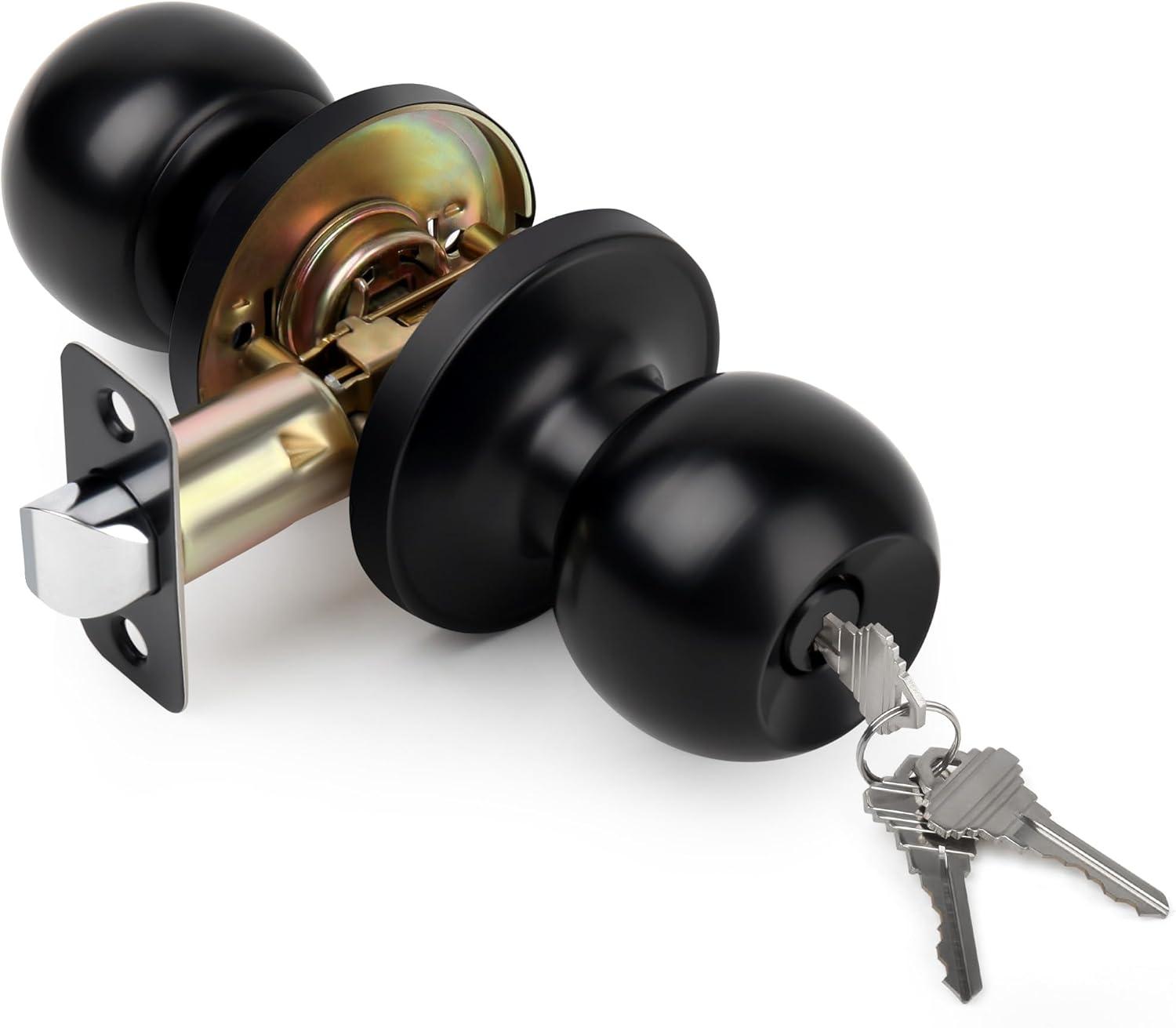 Brinks Keyed Entry Classic Ball Style Doorknob, Matte Black Finish