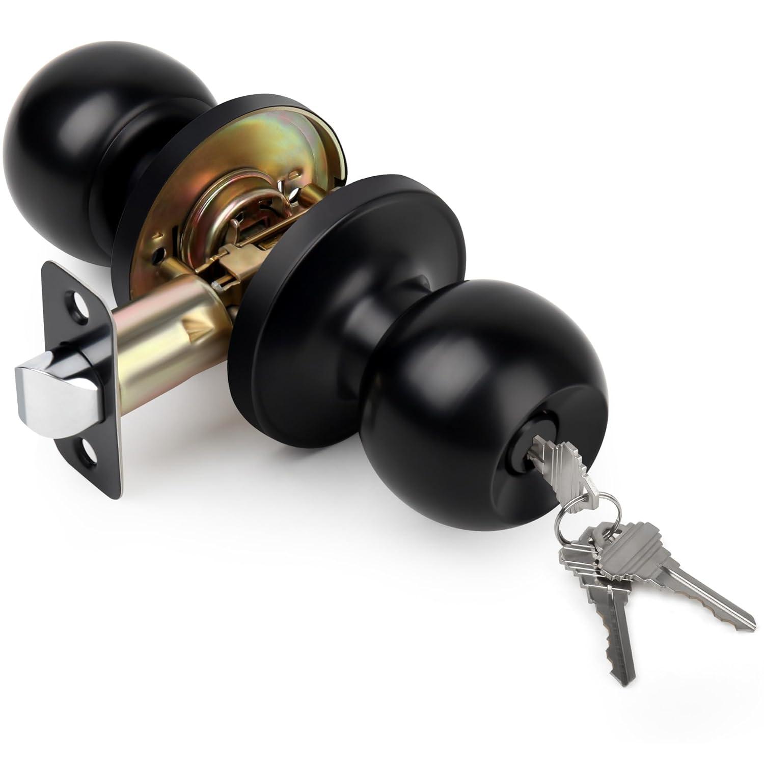 Brinks Keyed Entry Classic Ball Style Doorknob, Matte Black Finish