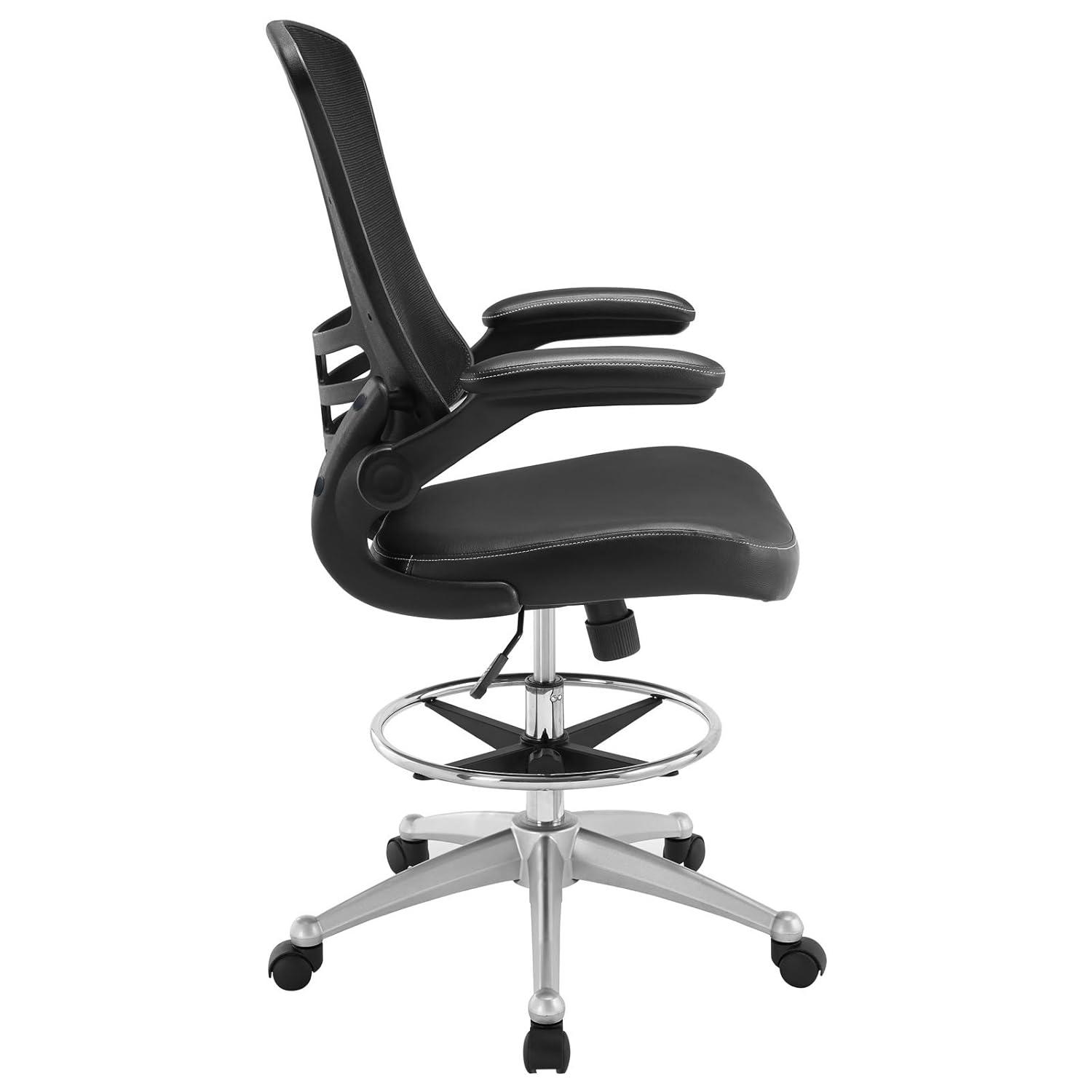 Modway Modway Attainment Vinyl Drafting Chair - Drafting Stool With Flip-Up Arm