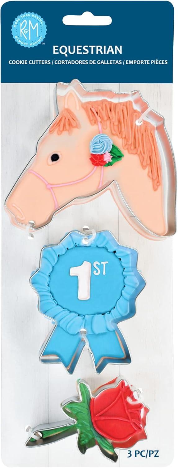 Equestrian Horse Head, Ribbon, and Rose Metal Cookie Cutter Set