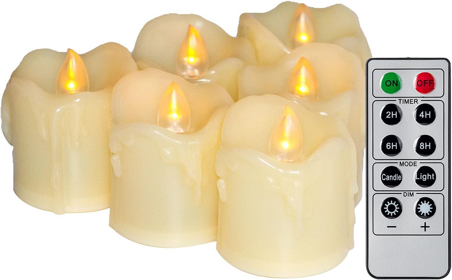 Candle Choice 6 Piece Flameless LED Votive Candles with Remote & Timer - Realistic Flickering Battery-operated Powered Electronic Tealight Candles 1.5”x1.5” Long Lasting Batteries Included 6-Pack