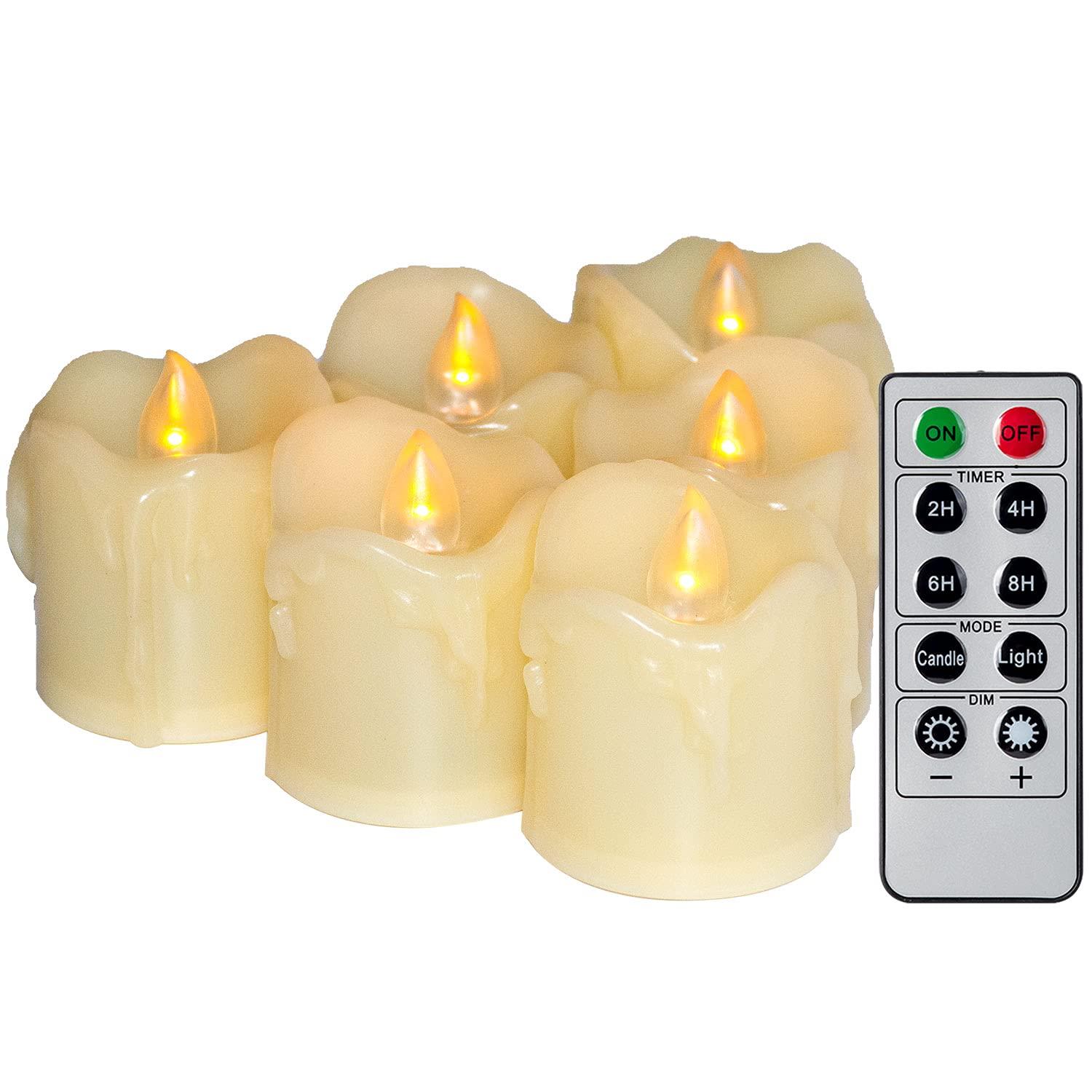 Candle Choice 6 Piece Flameless LED Votive Candles with Remote & Timer - Realistic Flickering Battery-operated Powered Electronic Tealight Candles 1.5”x1.5” Long Lasting Batteries Included 6-Pack