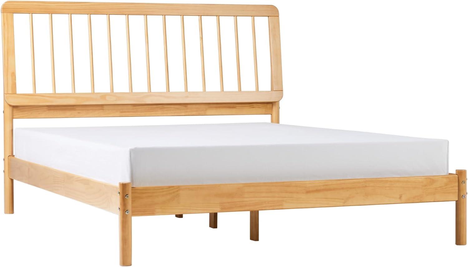 Mid-Century Modern Solid Wood Queen Spindle Bed – Natural Pine