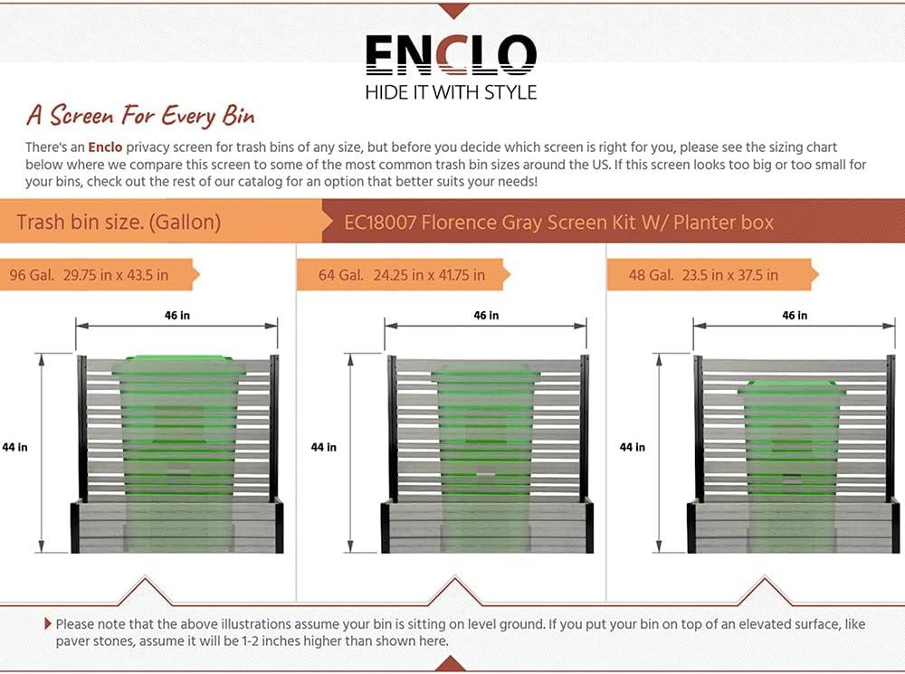 44in H x 46in W x 9.5in L (1 Screen w/ Planter) Freestanding Enclo Florence Ash Color Privacy Fence Screen with Planter Box, Outdoor Vinyl Privacy Screen Panel for Patio & Air Conditioner, EC18007