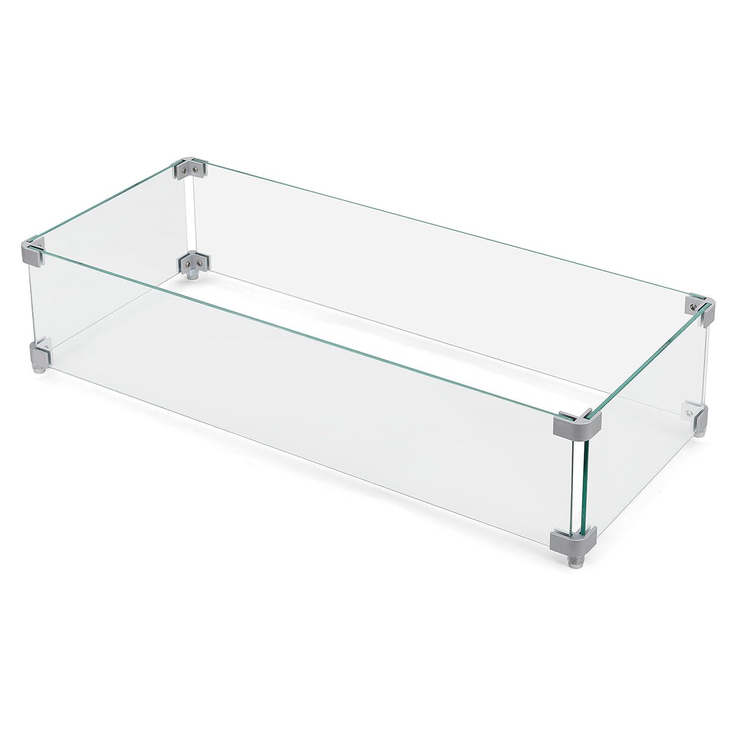 NUU GARDEN Glass Wind Guard For Fire Pit Table, Tempered Glass Heat Resistance