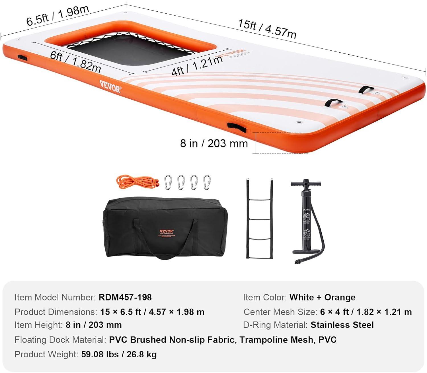 Stellweilan Tessberg 15x6.5FT Inflatable Dock Platform with 4*6FT Trampoline Mesh Pool, Floating Platform Water Mat