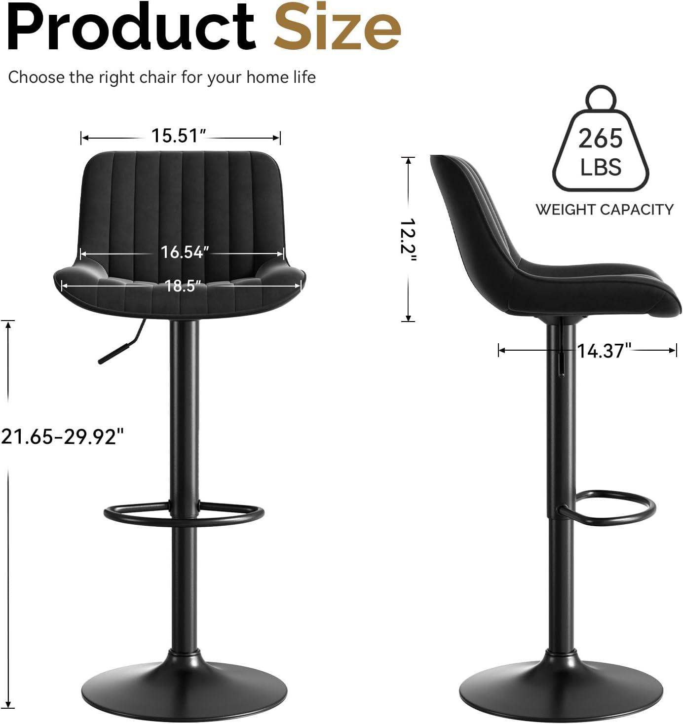 Hawsaiy Adjustable Bar Stools Set of 2, Swivel Counter Height Bar Chairs with Back, Modern Technical Fabric Barstools for Kitchen Island & Home, Green